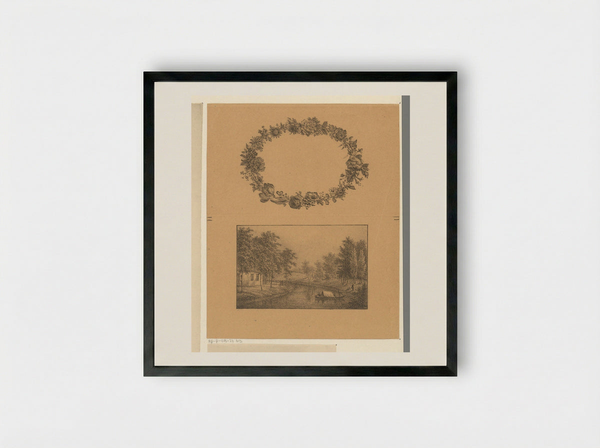 Bloemenkrans en rivier - Pieter Bartholomeusz. Barbiers - Framed Print Black