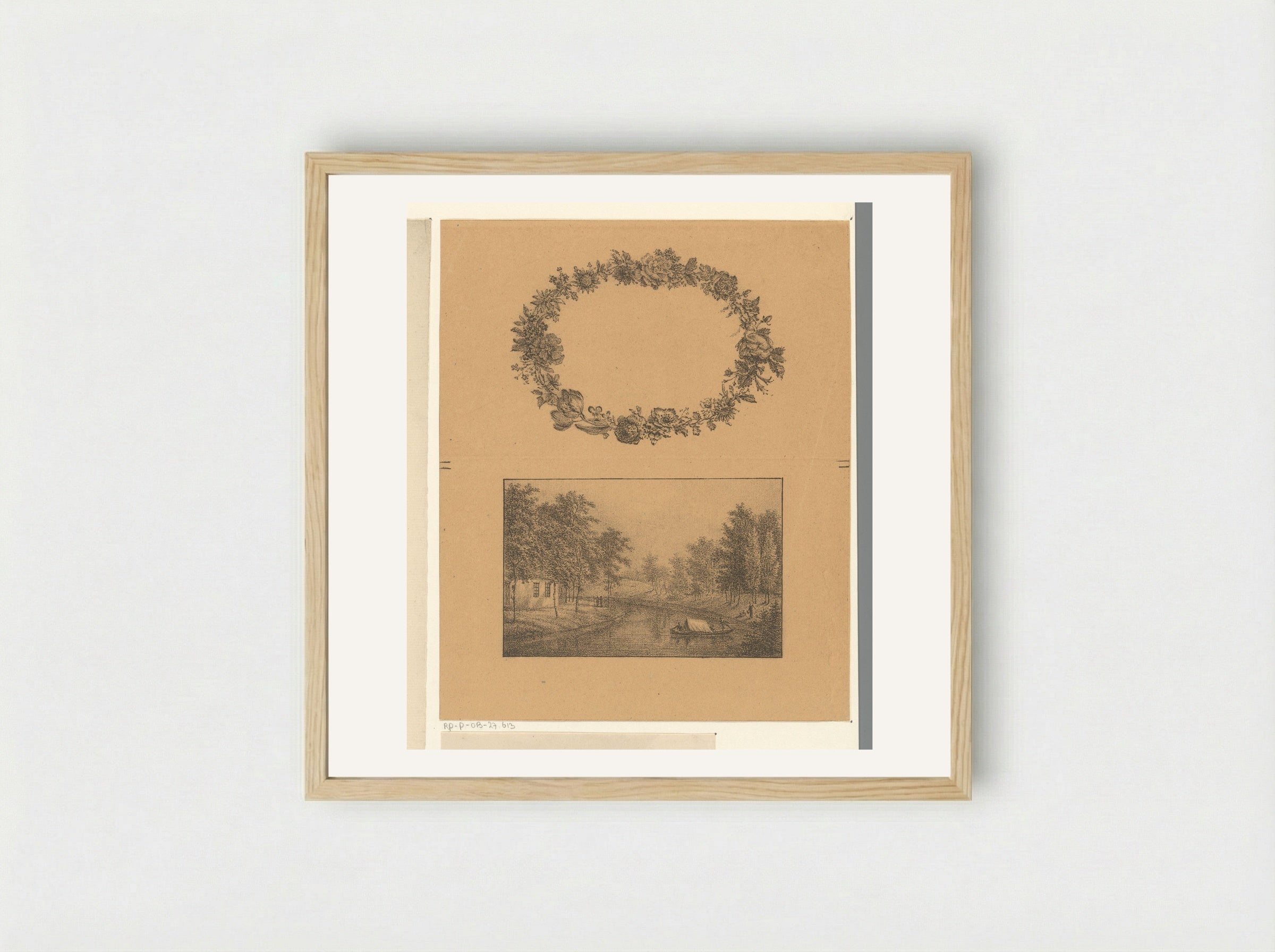Bloemenkrans en rivier - Pieter Bartholomeusz. Barbiers - Framed Print Wood