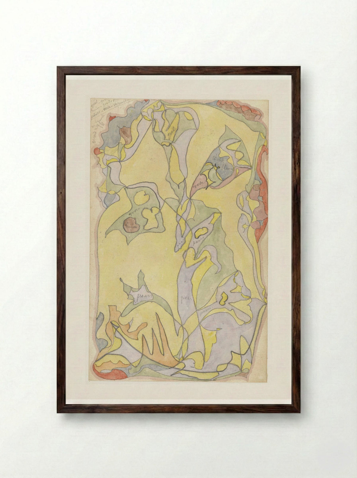 Bloemmotieven op een geel fond - Theo Colenbrander - Framed Print Dark Wood