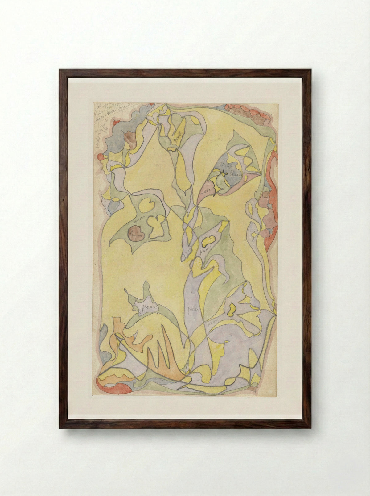 Bloemmotieven op een geel fond - Theo Colenbrander - Framed Print Dark Wood