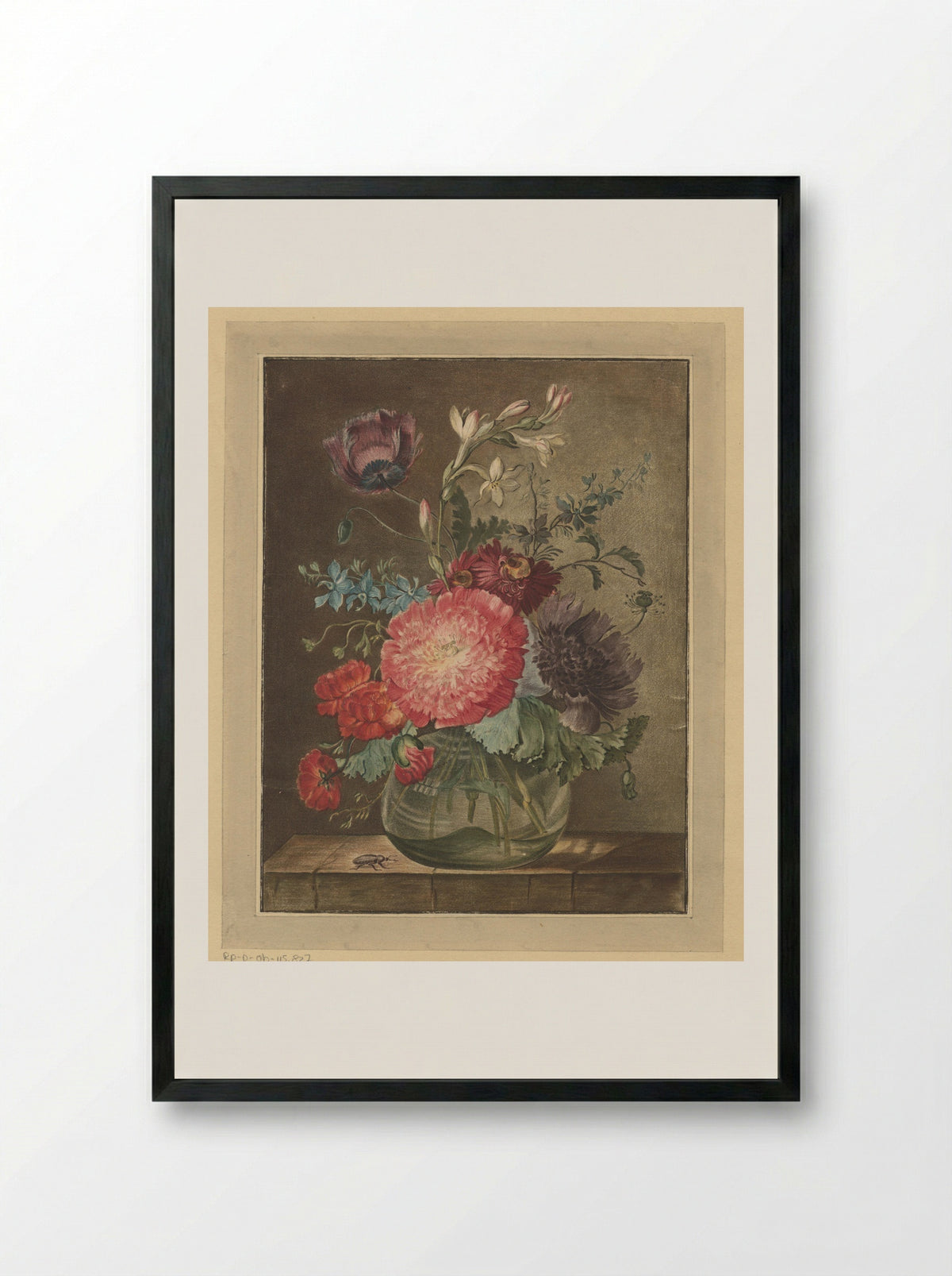 Bloemstilleven met insect - Emanuel Mathias Diemar - Framed Print Black