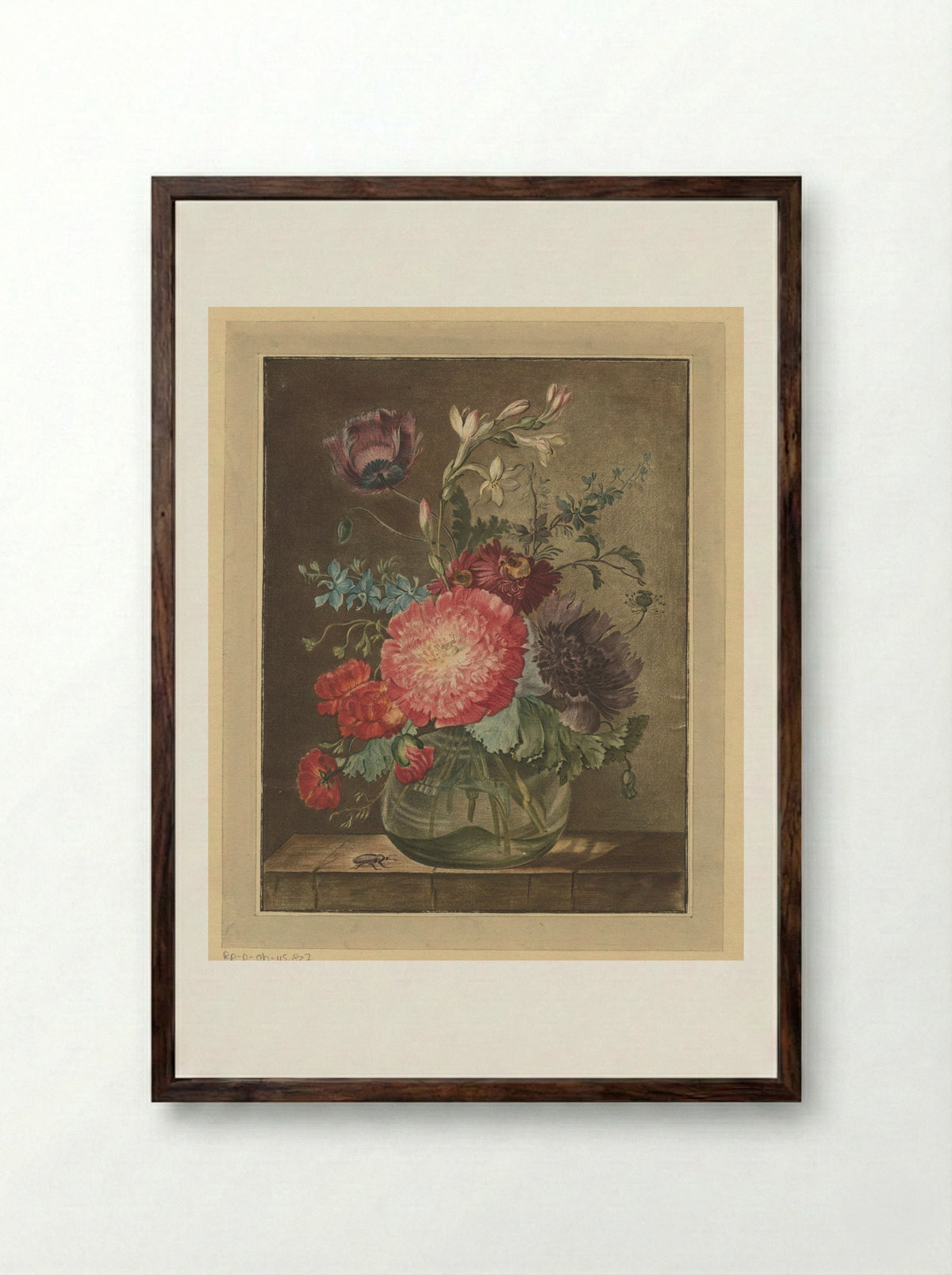 Bloemstilleven met insect - Emanuel Mathias Diemar - Framed Print Dark Wood