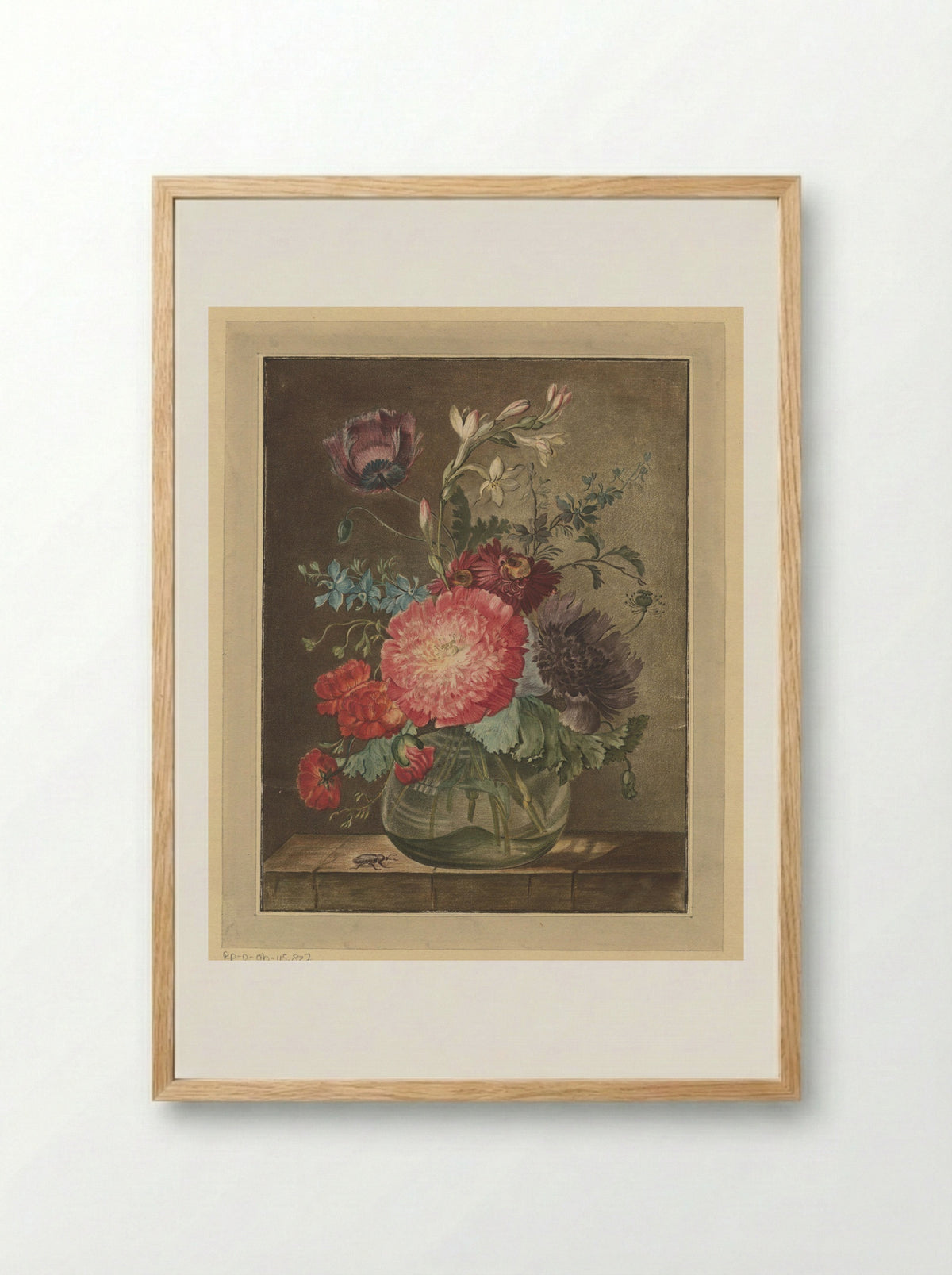 Bloemstilleven met insect - Emanuel Mathias Diemar - Framed Print Wood