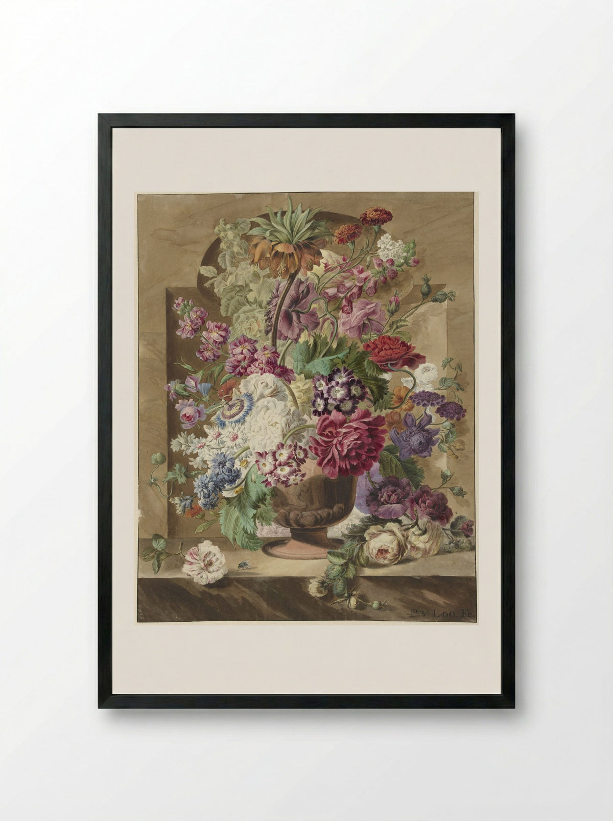 Bloemstuk (Floral Still Life) - Pieter van Loo - Framed Print Black