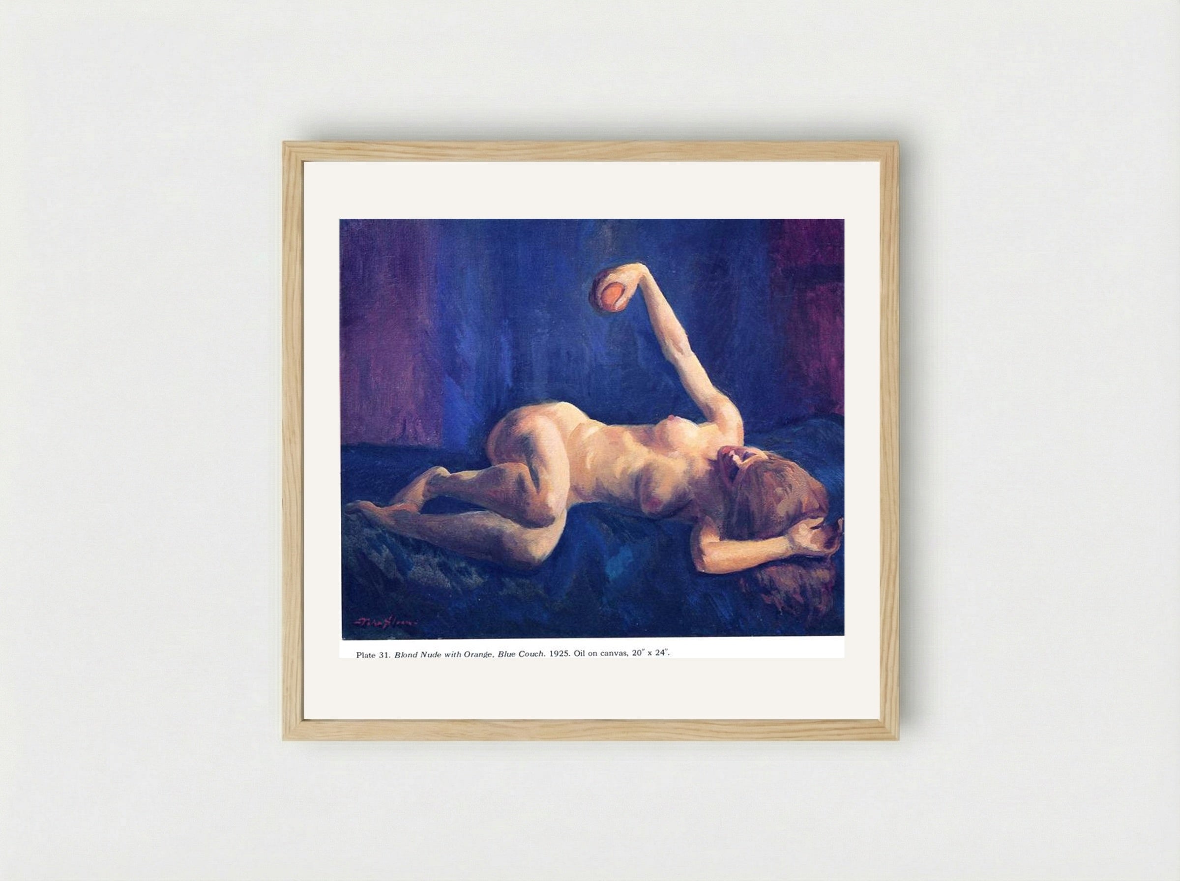 Blond Nude with Orange, Blue Couch - John French Sloan - Framed Print Wood