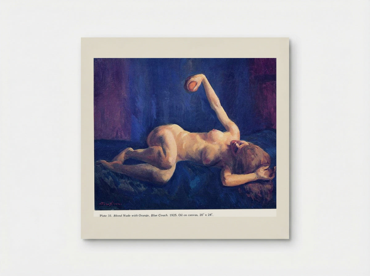 Blond Nude with Orange, Blue Couch - John French Sloan - Poster