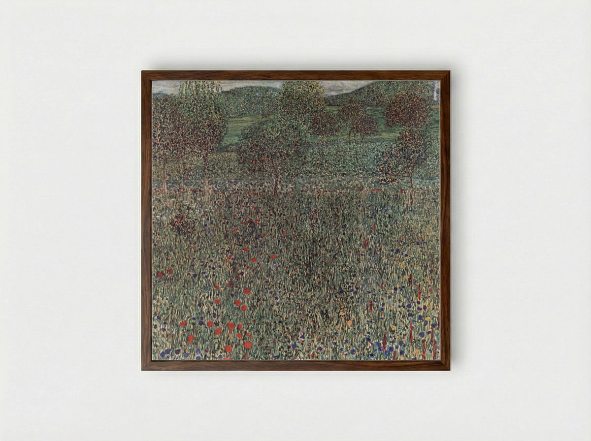 Blooming Meadow - Gustav Klimt - Framed Print Dark Wood