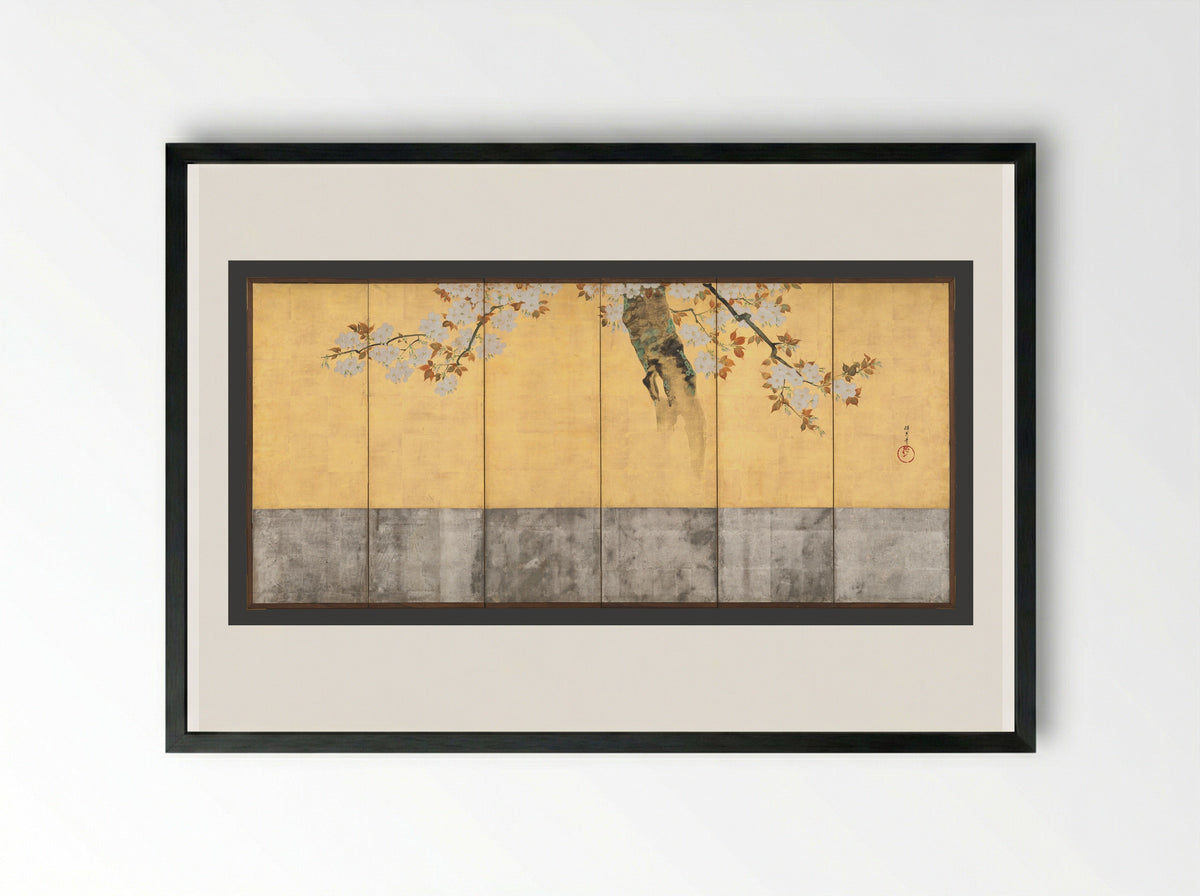 Blossoming Cherry Trees - Sakai Hōitsu - Framed Print Black