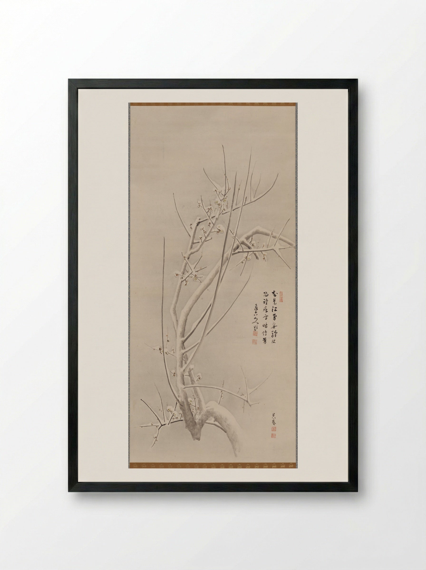 Blossoming Plum with Moon and Snow - Matsumura Gekkei (Goshun) - Framed Print Black