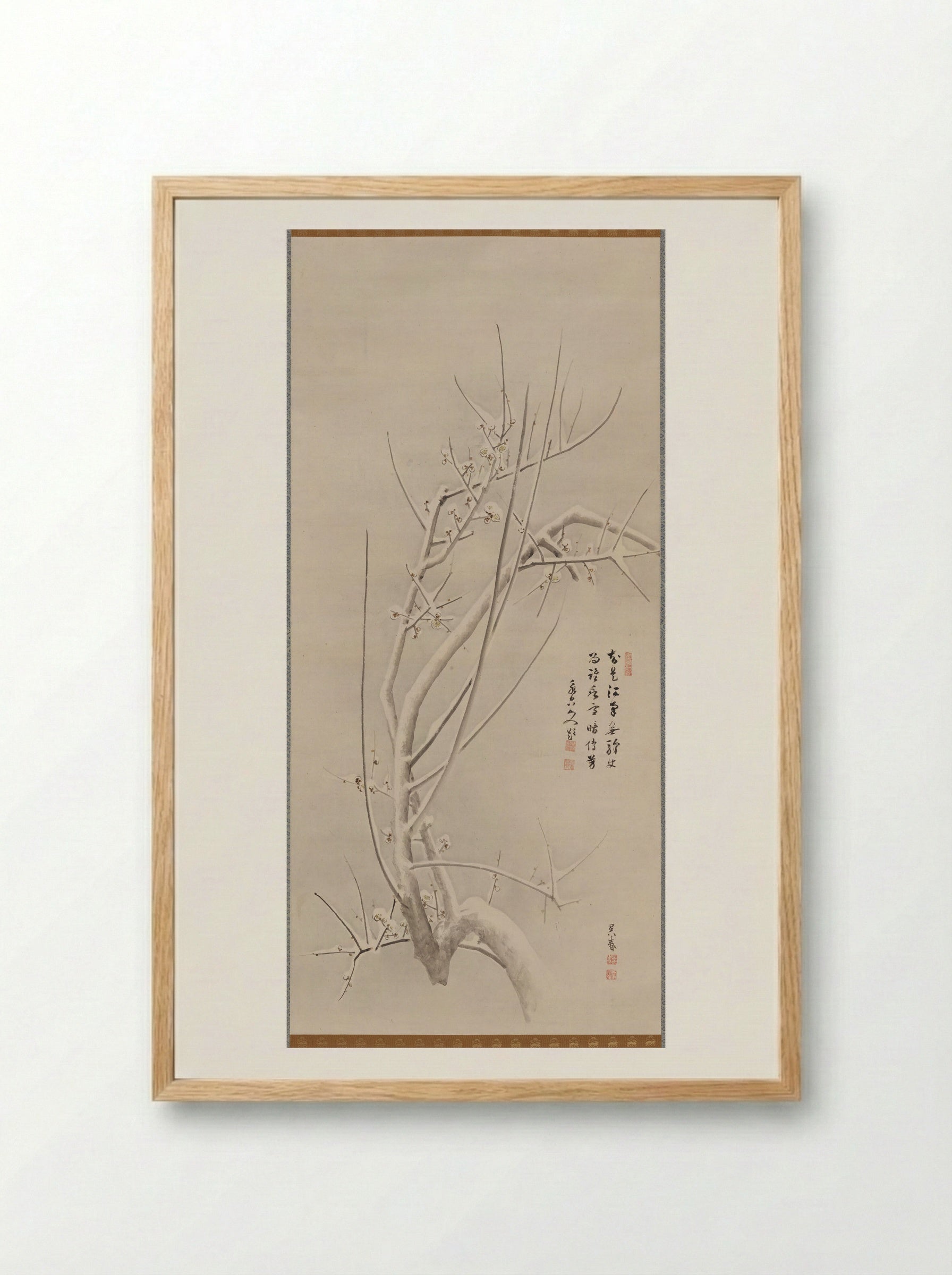 Blossoming Plum with Moon and Snow - Matsumura Gekkei (Goshun) - Framed Print Wood