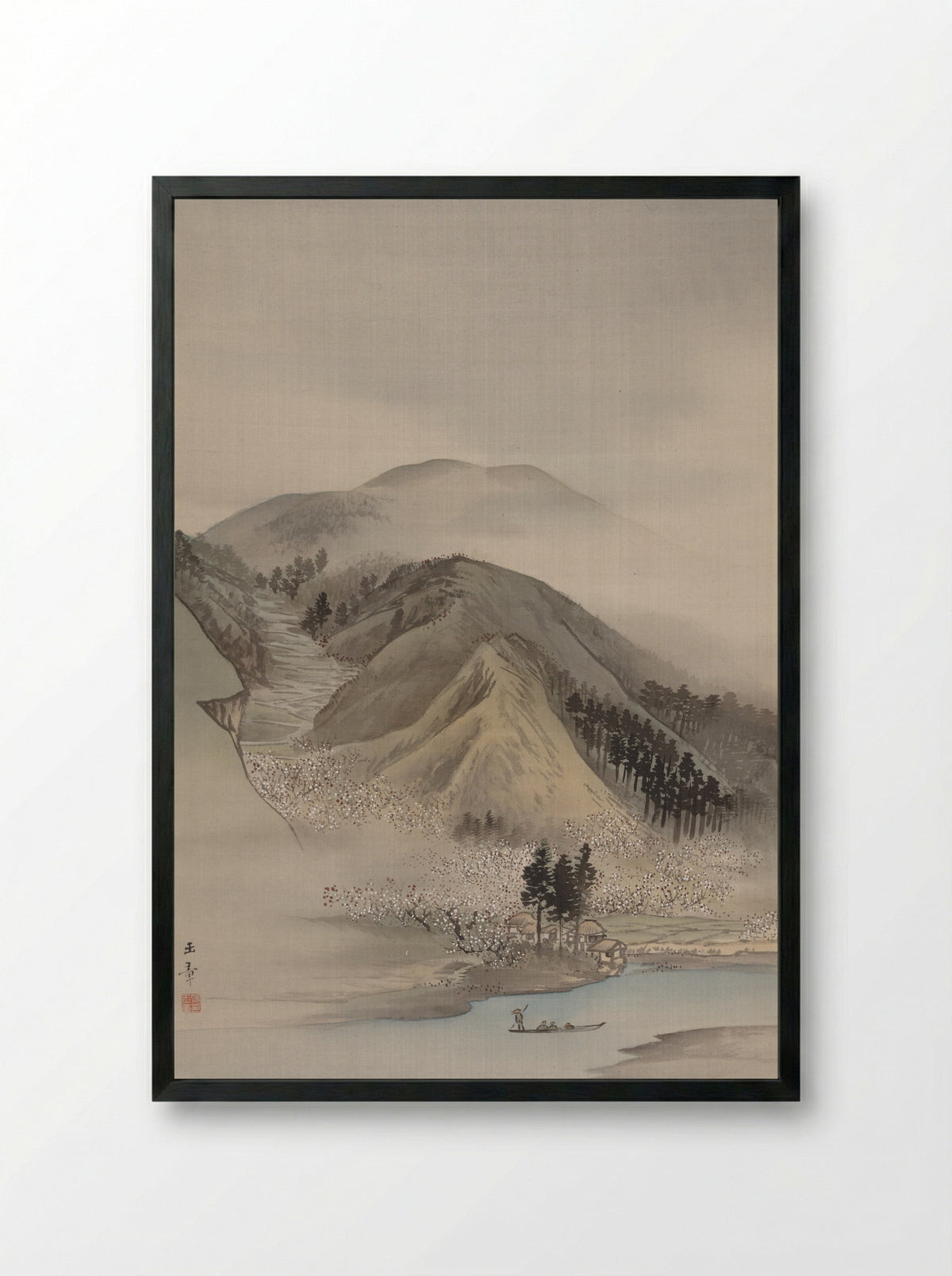 Blossoms by a River - Kawabata Gyokushō - Framed Print Black