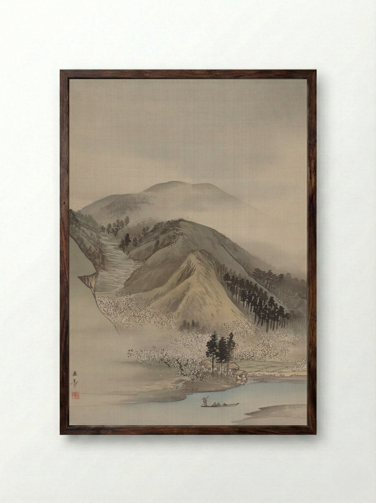 Blossoms by a River - Kawabata Gyokushō - Framed Print Dark Wood