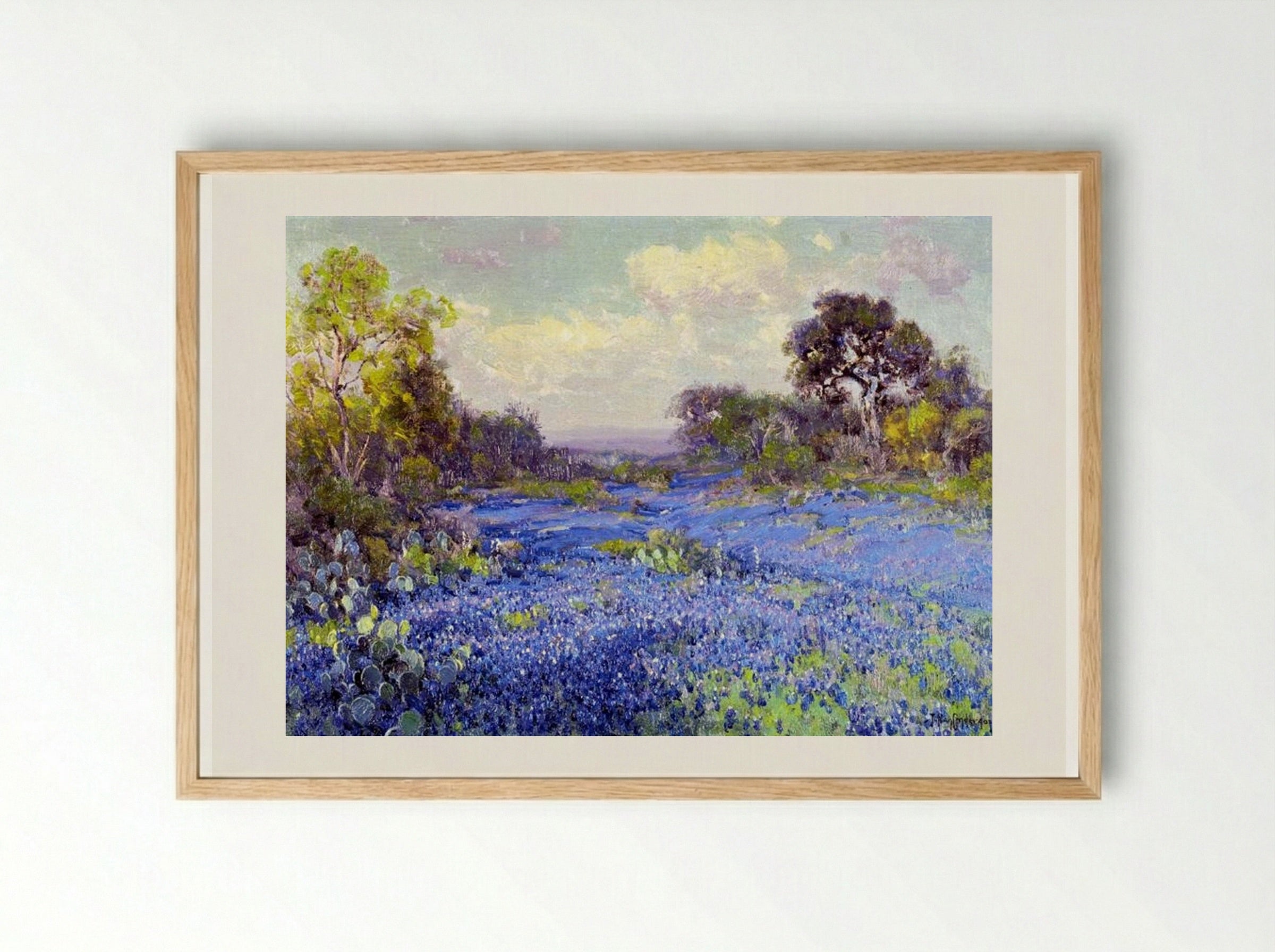 Blue Bonnets at Late Afternoon - Robert Julian Onderdonk - Framed Print Wood