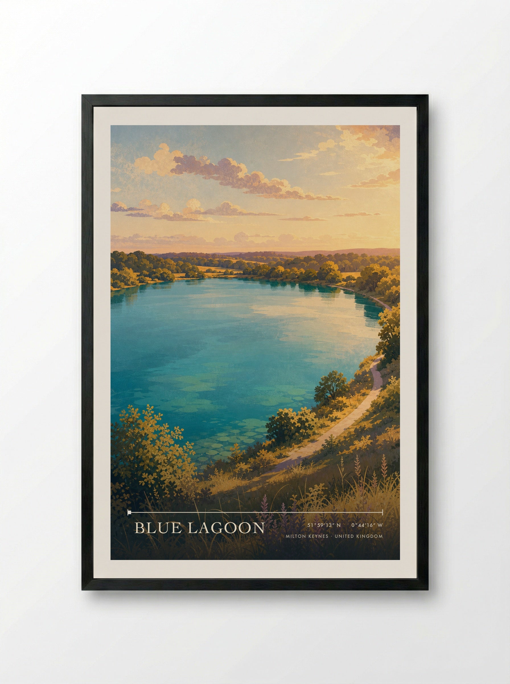 Blue Lagoon Milton Keynes United Kingdom Travel Poster - Framed Print Black