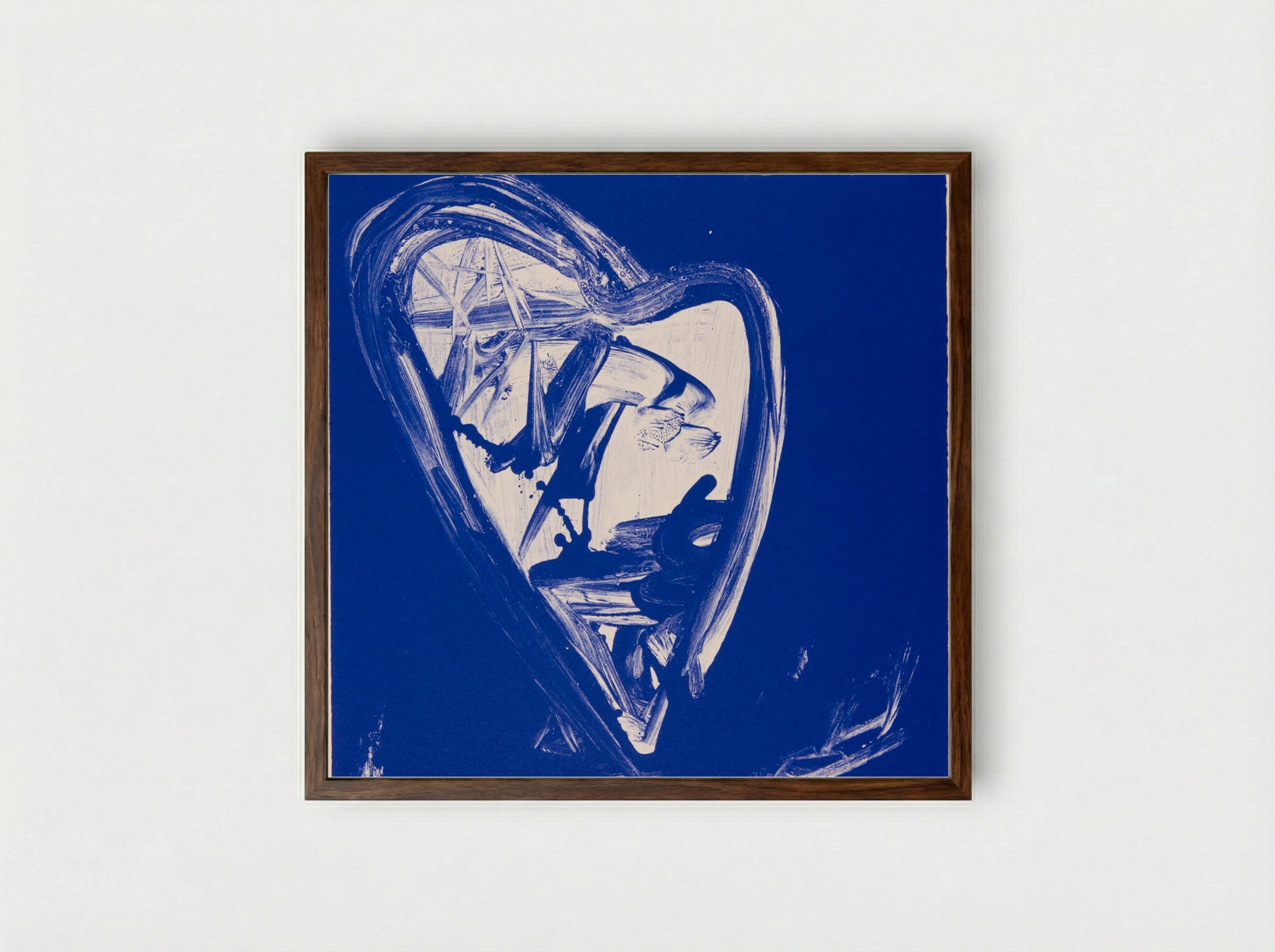 Blue Lithograph - John Dowell - Framed Print Dark Wood