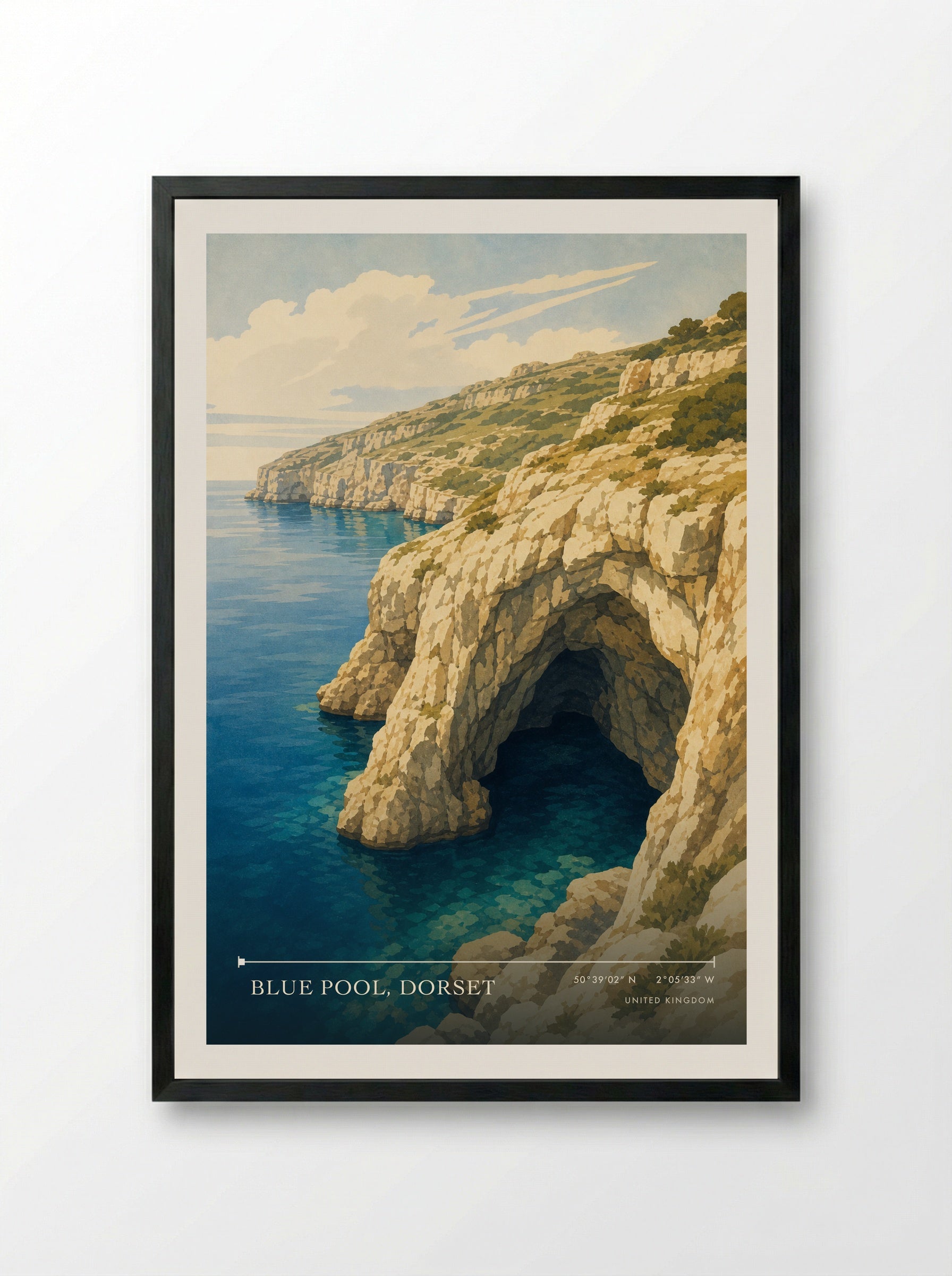 Blue Pool, Dorset United Kingdom Travel Poster - Framed Print Black