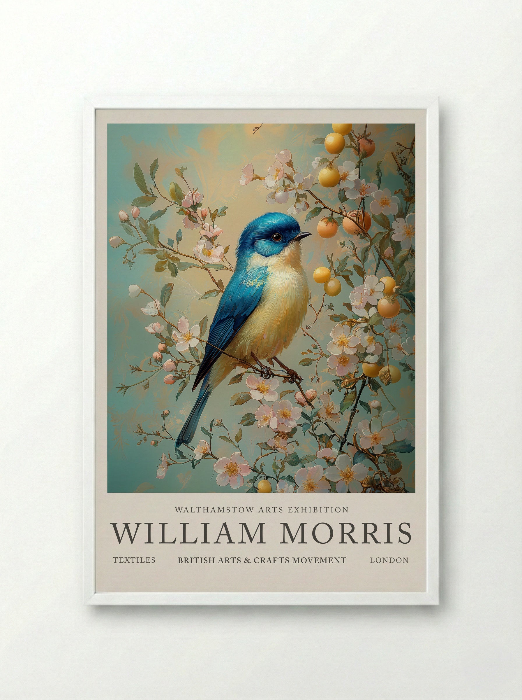Blue Tit Beauty - William Morris - Framed Print White