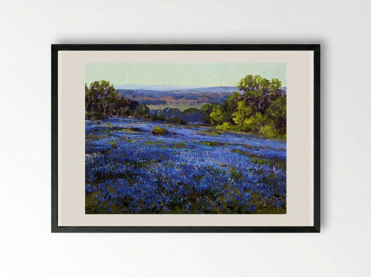 Bluebonnets, Late Afternoon, North of San Antonio - Robert Julian Onderdonk - Framed Print Black