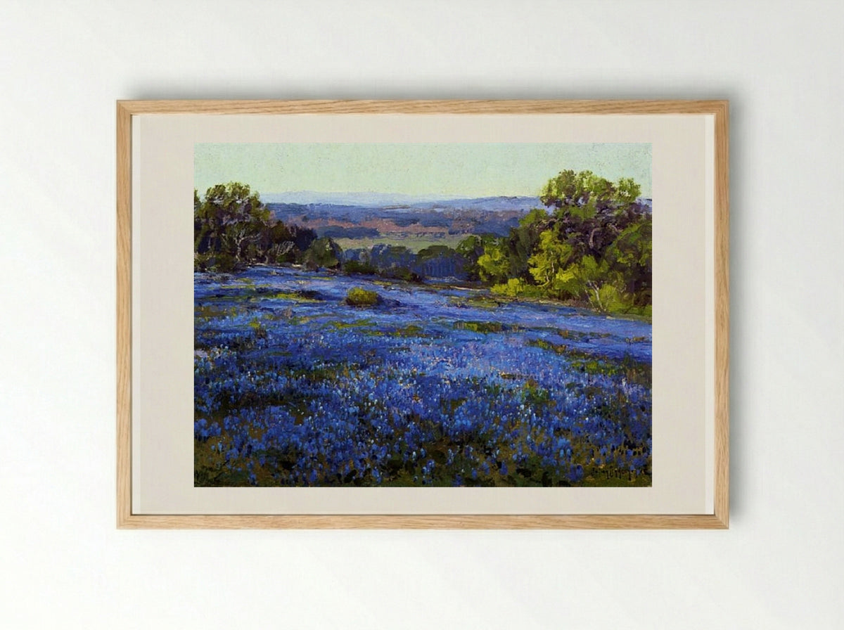 Bluebonnets, Late Afternoon, North of San Antonio - Robert Julian Onderdonk - Framed Print Wood