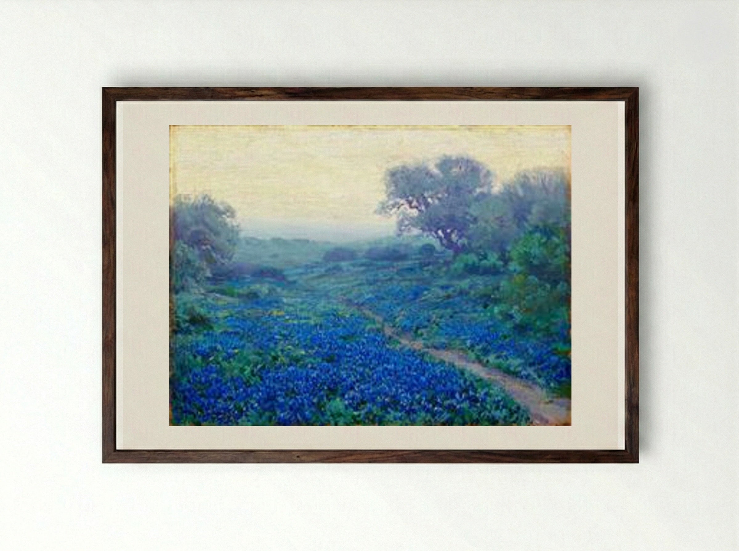 Bluebonnets at Sunrise - Robert Julian Onderdonk - Framed Print Dark Wood