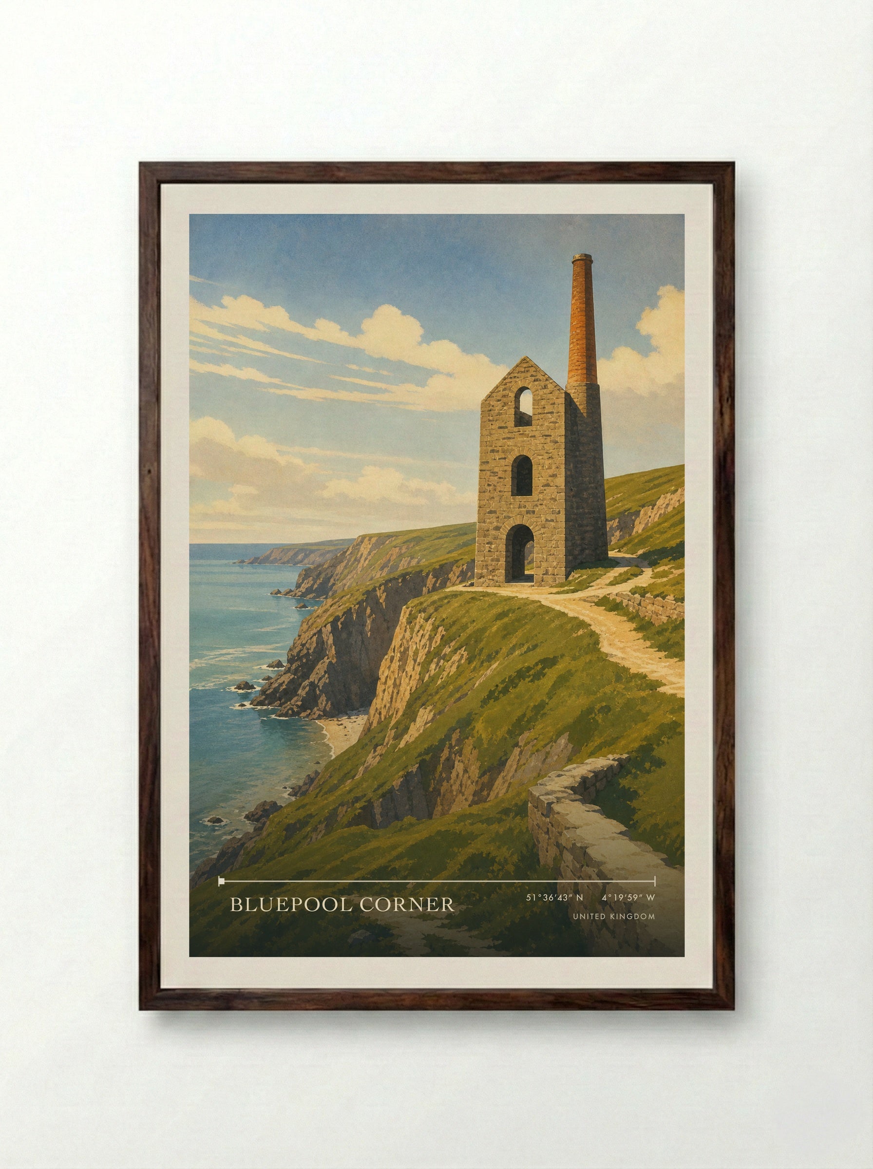 Bluepool Corner United Kingdom Travel Poster - Framed Print Dark Wood