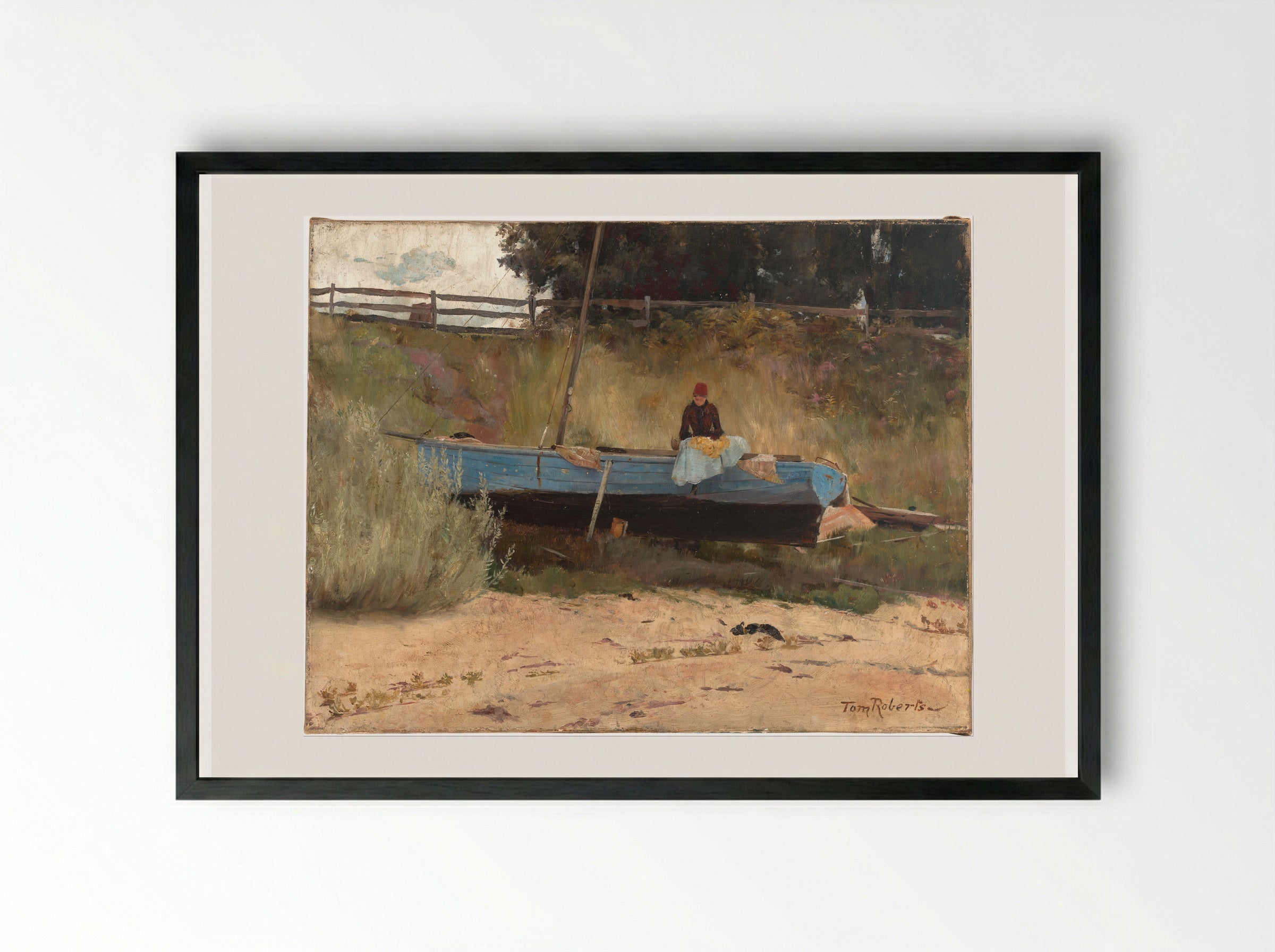 Boat on Beach, Queenscliff - Tom Roberts - Framed Print Black