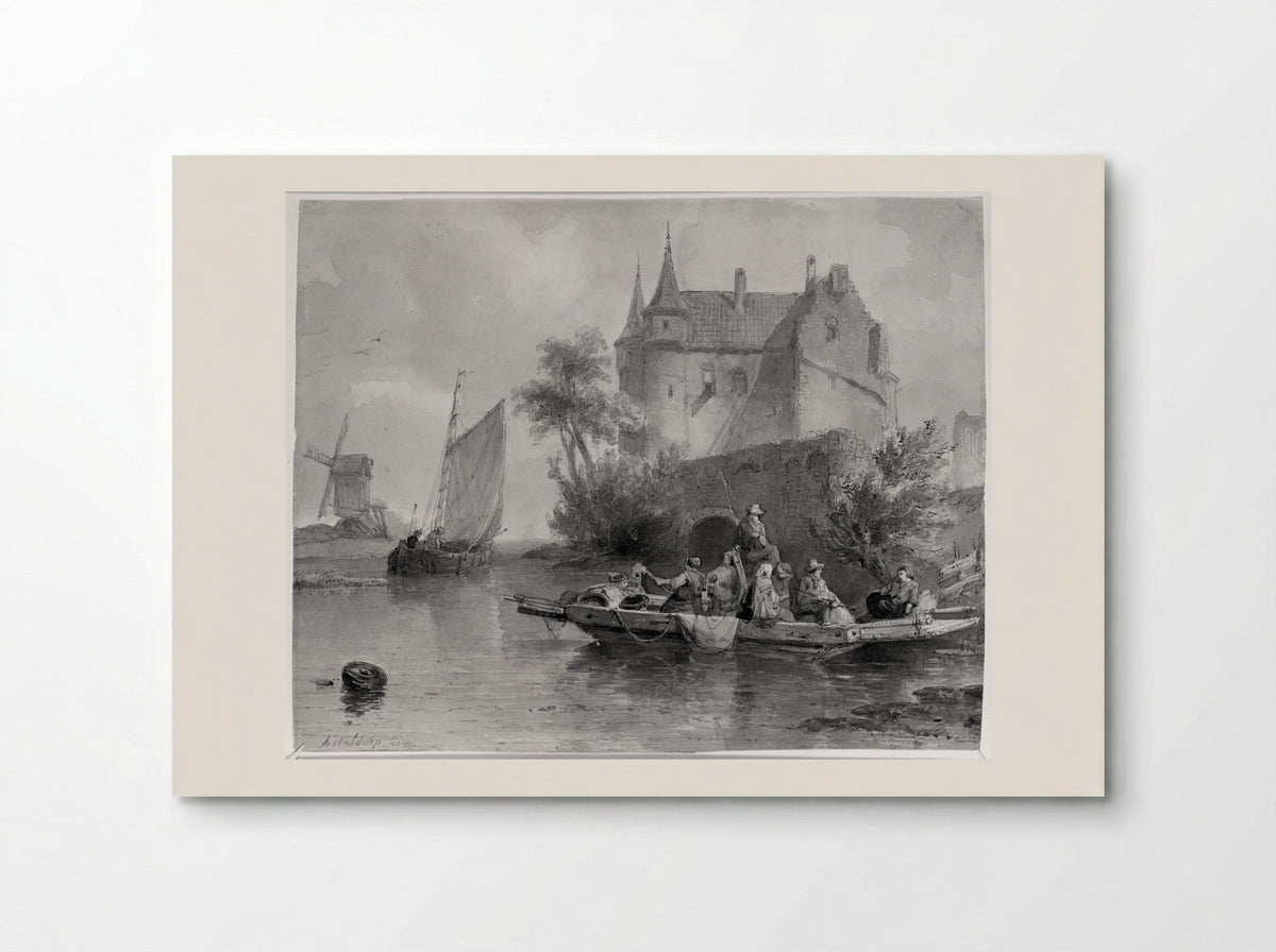 Boat with Figures by a Castle - Antonie Waldorp - Poster