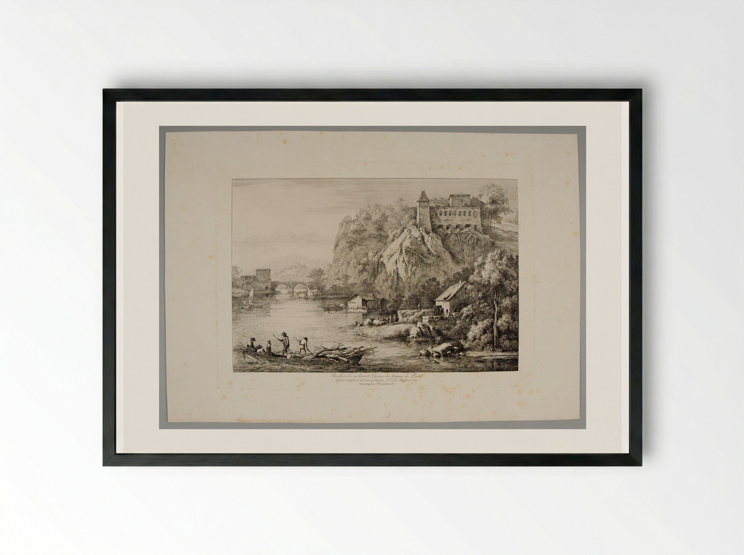 Boatman Conducting a Boat Laden with Old Trees - Jean-Jacques de Boissieu - Framed Print Black