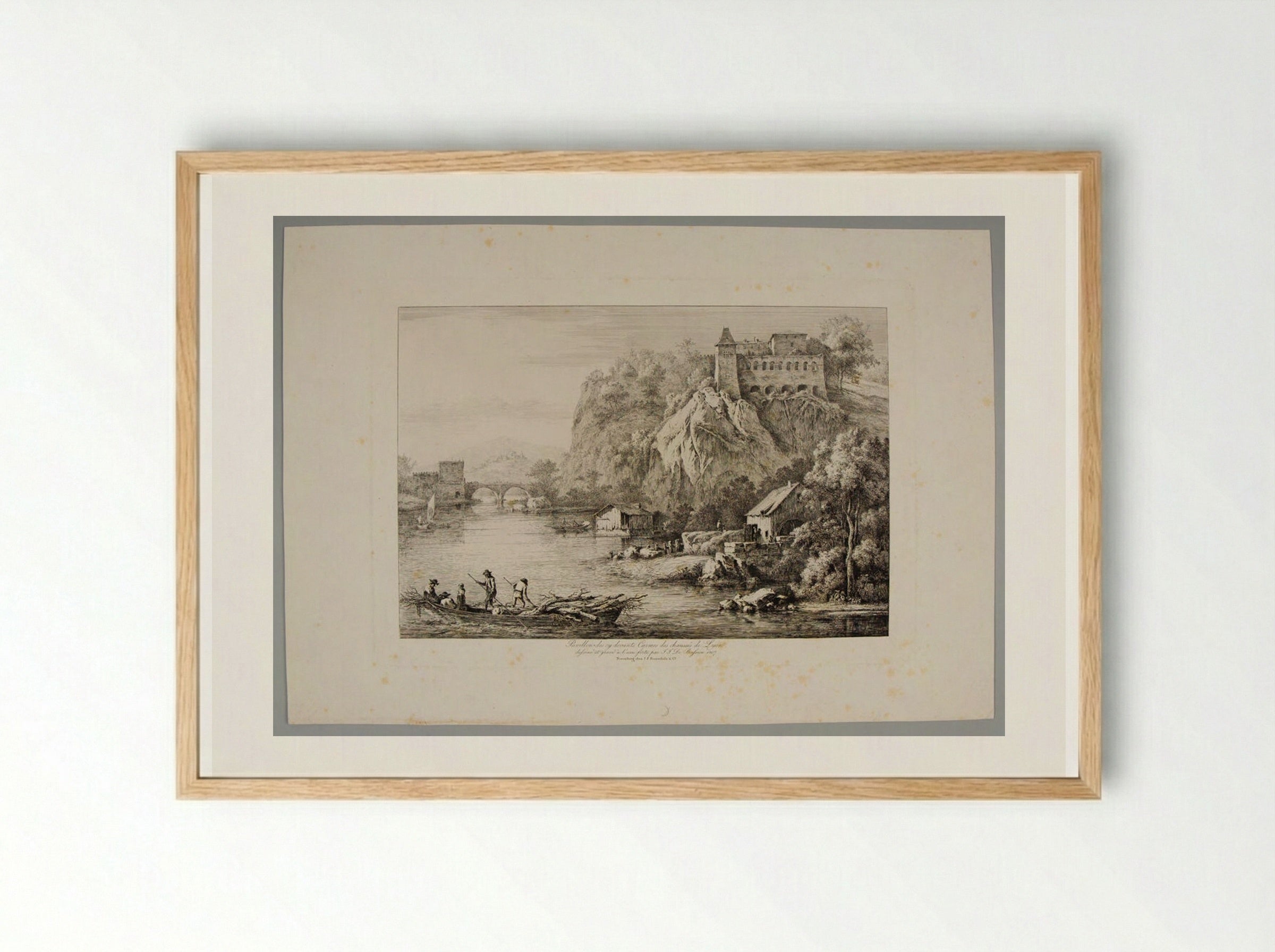 Boatman Conducting a Boat Laden with Old Trees - Jean-Jacques de Boissieu - Framed Print Wood