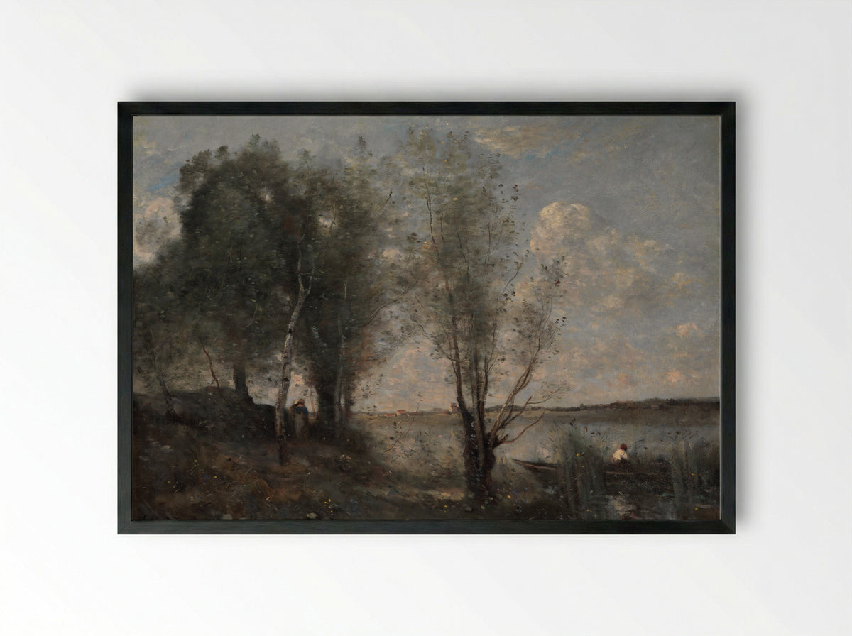 Boatman among the Reeds - Camille Corot - Framed Print Black