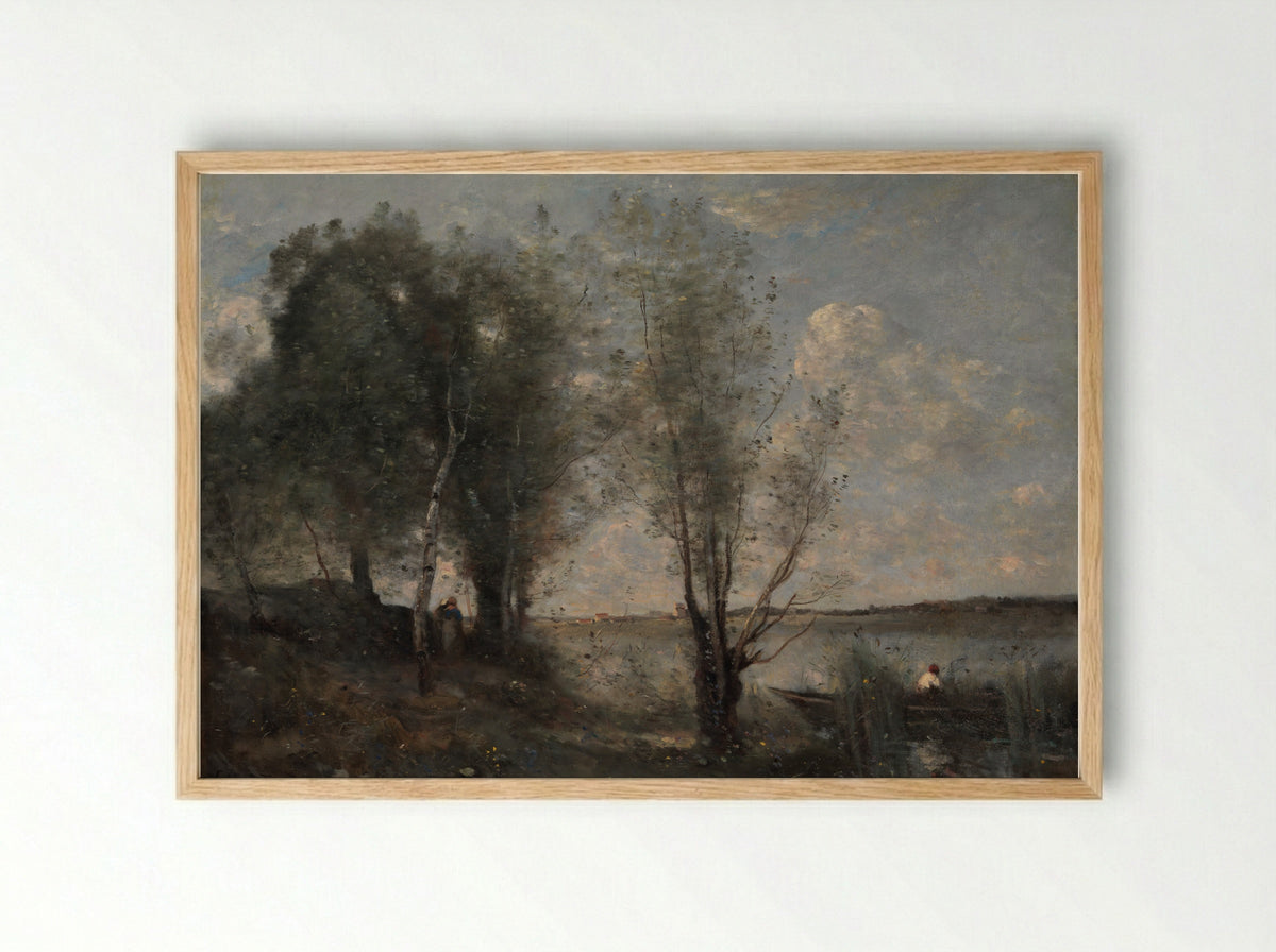 Boatman among the Reeds - Camille Corot - Framed Print Wood