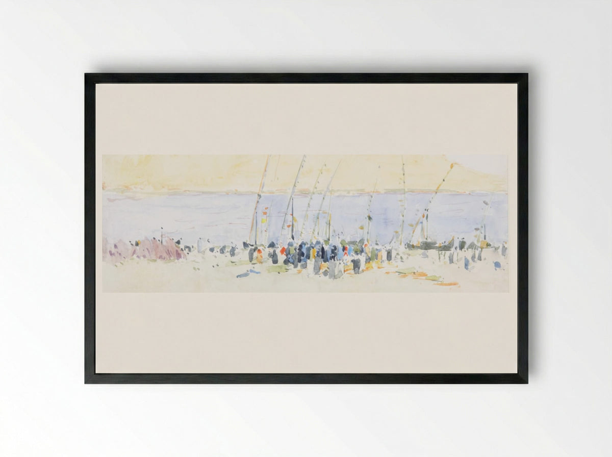 Boats and Crowd at Assouan, Egypt - Denman Waldo Ross - Framed Print Black