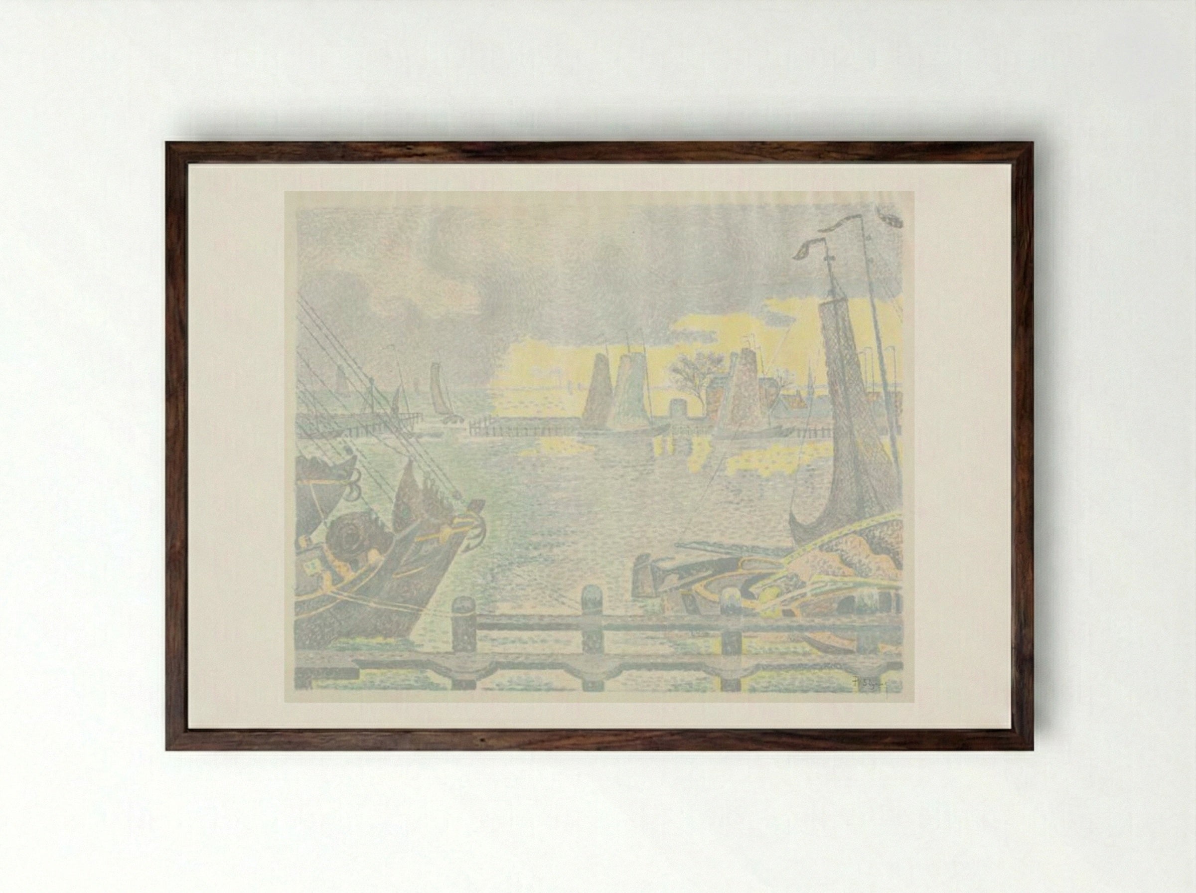 Boats at Flushing - Paul Signac - Framed Print Dark Wood