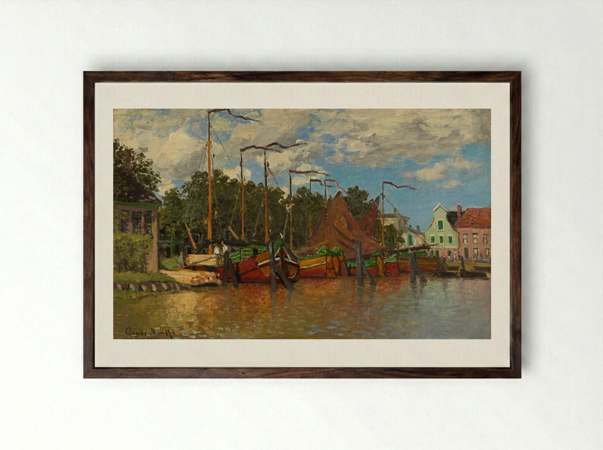 Boats at Zaandam - Claude Monet - Framed Print Dark Wood