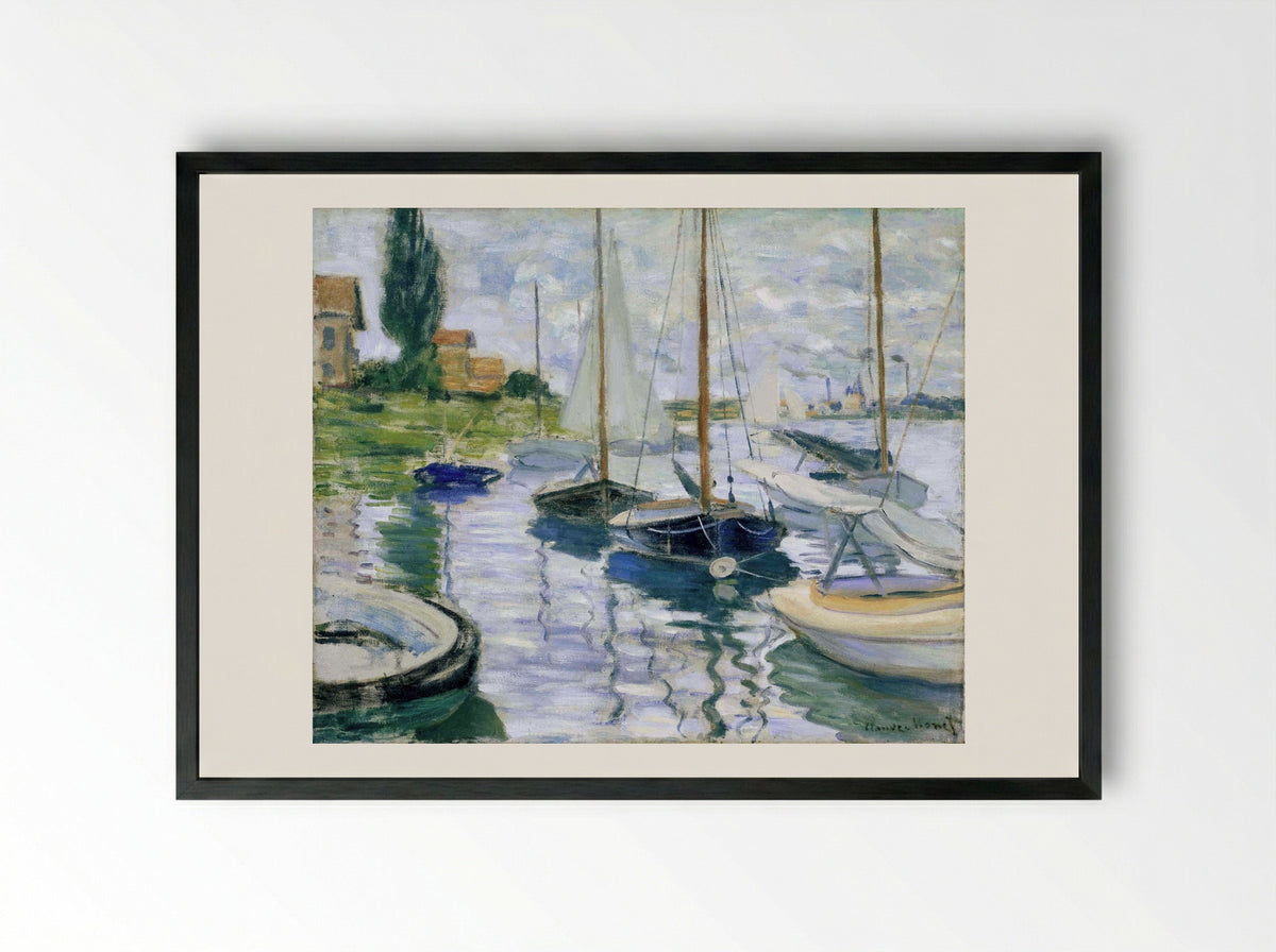 Boats at rest, at Petit-Gennevilliers - Claude Monet - Framed Print Black