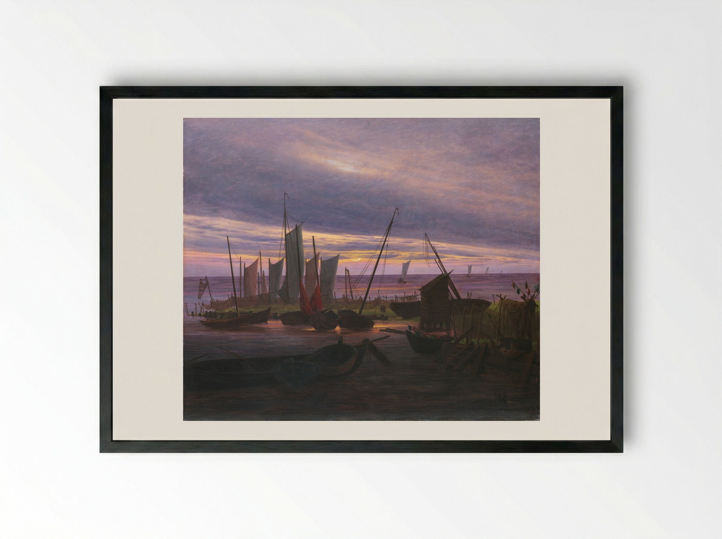 Boats in the Harbour at Evening - Caspar David Friedrich - Framed Print Black