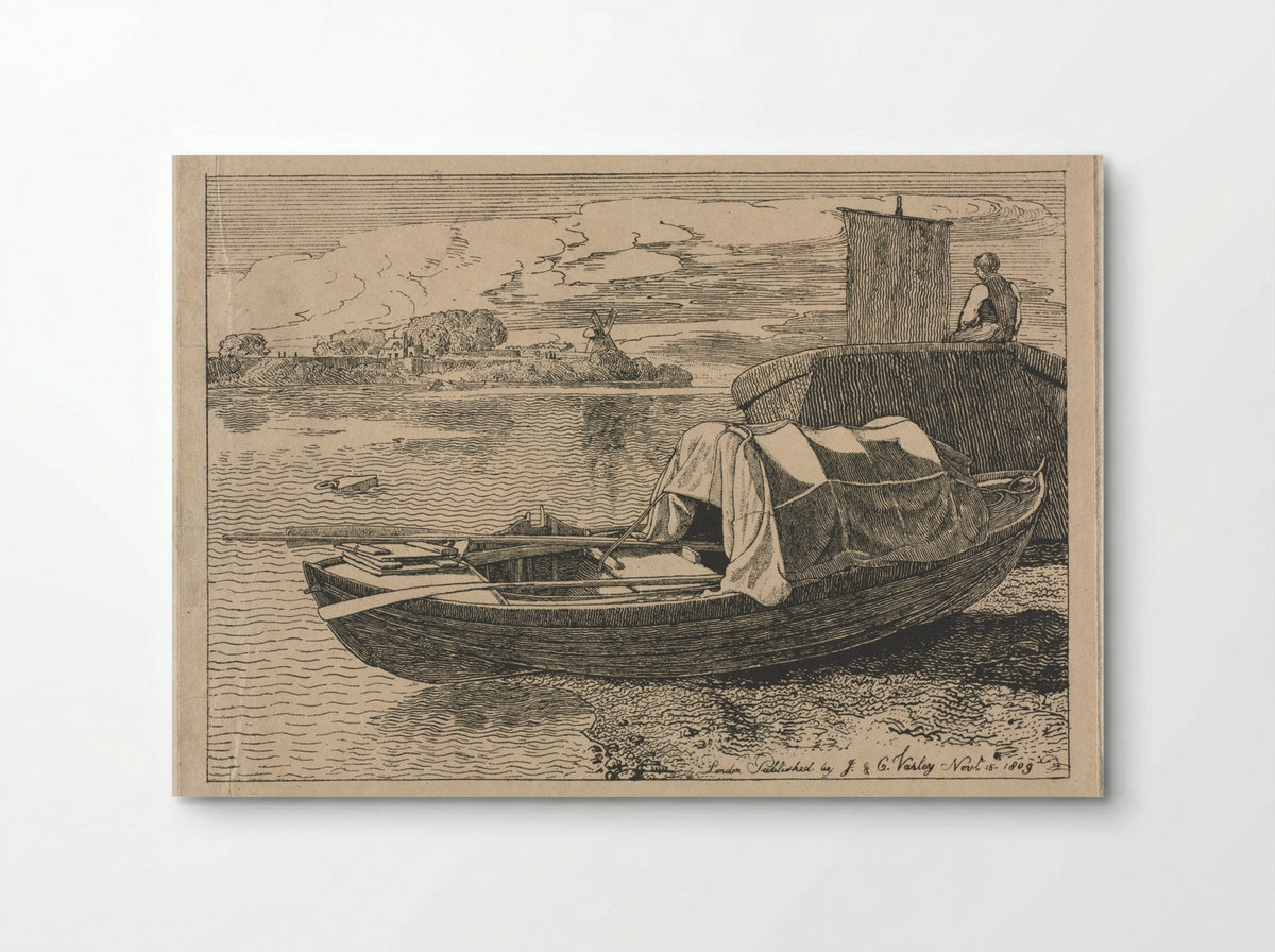 Boats on a River, Windmill in Distance - Cornelius Varley - Poster