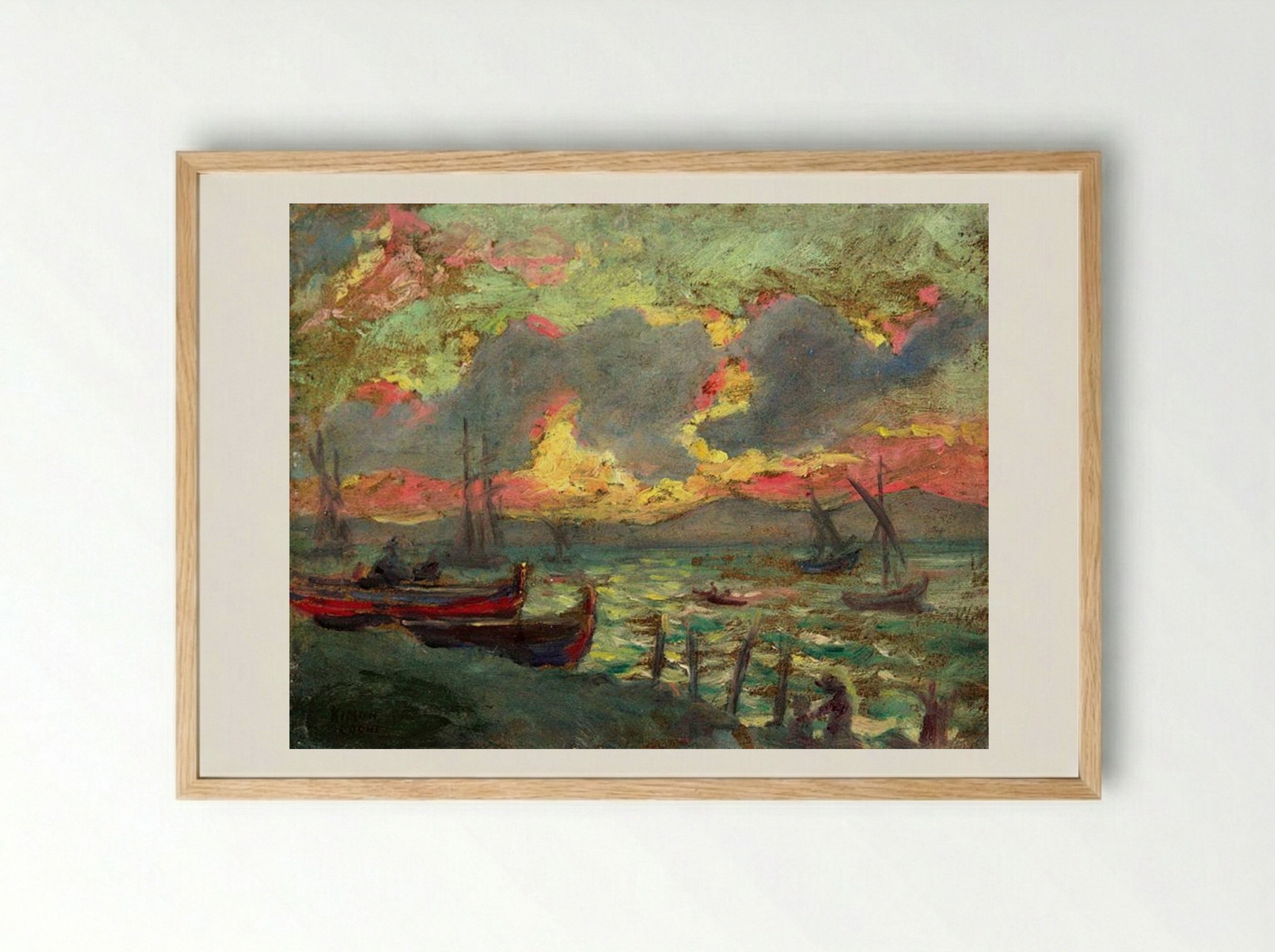Boats on the Shore - Kimon Loghi - Framed Print Wood