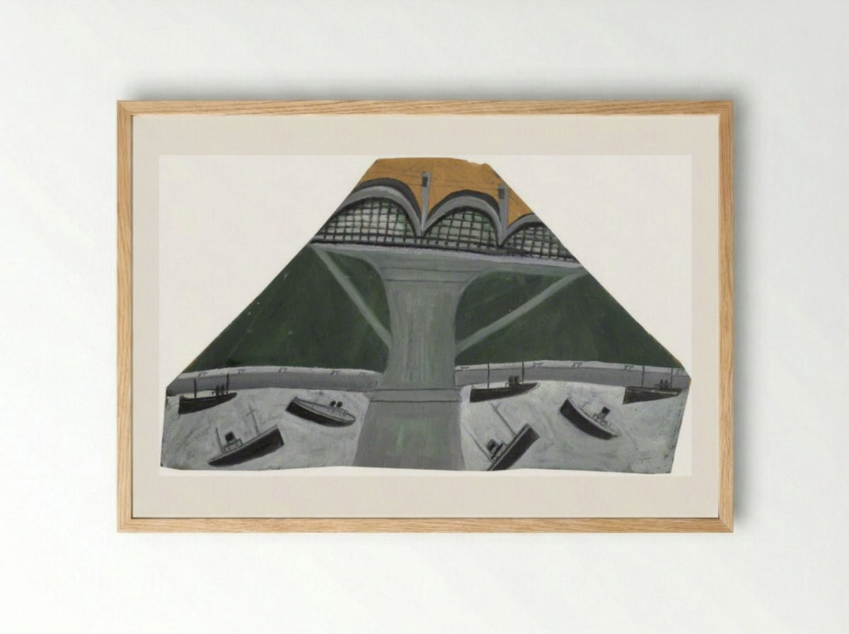 Boats under Saltash Bridge (Royal Albert Bridge) - Alfred Wallis - Framed Print Wood