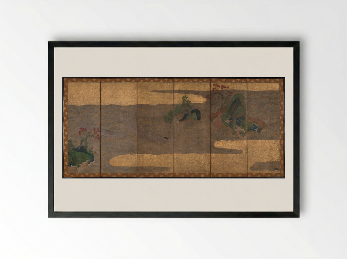 Boats upon Waves - Tawaraya Sōtatsu - Framed Print Black