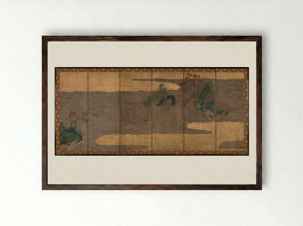 Boats upon Waves - Tawaraya Sōtatsu - Framed Print Dark Wood