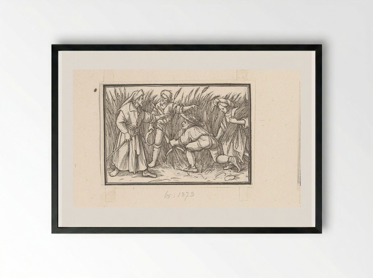 Boaz Meets Ruth at the Harvest - Veit Rudolf Specklin - Framed Print Black