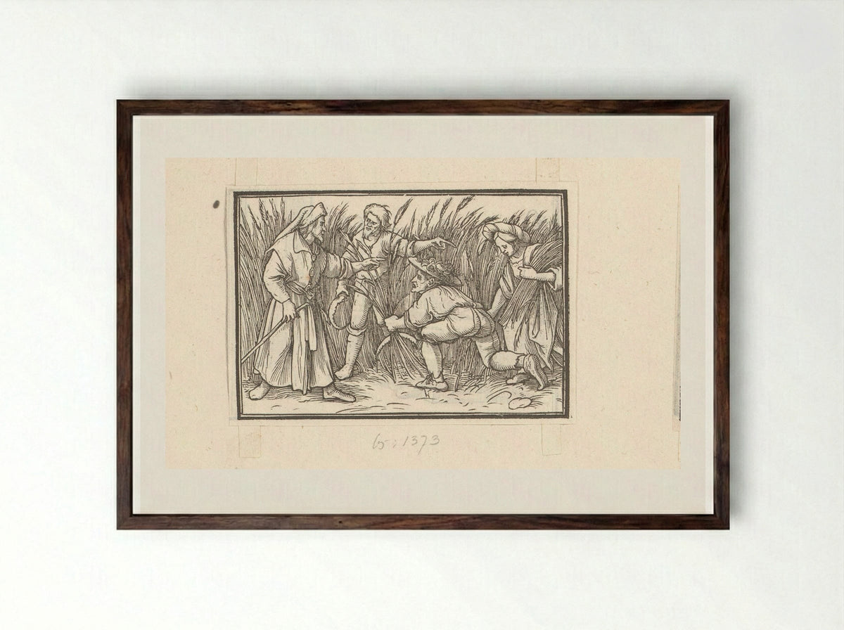 Boaz Meets Ruth at the Harvest - Veit Rudolf Specklin - Framed Print Dark Wood