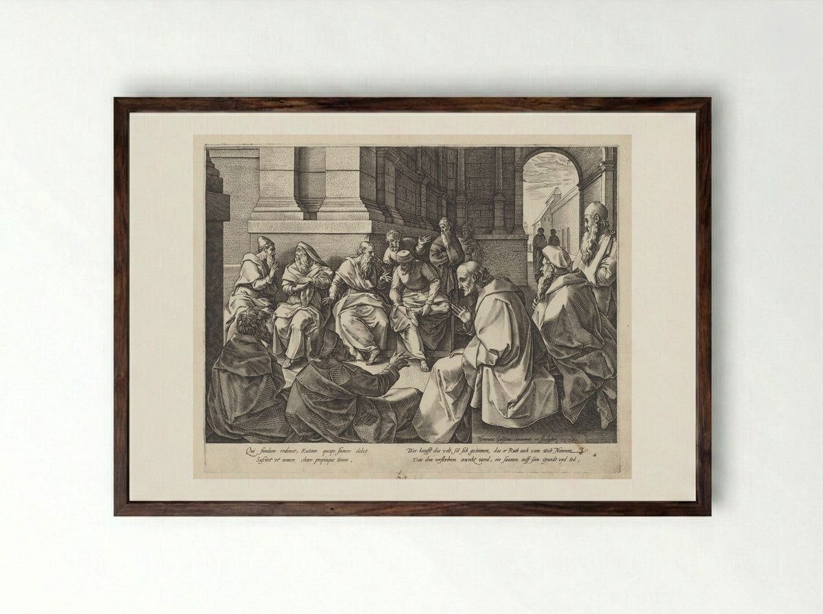 Boaz and the Elders - Adriaan de Weerdt - Framed Print Dark Wood