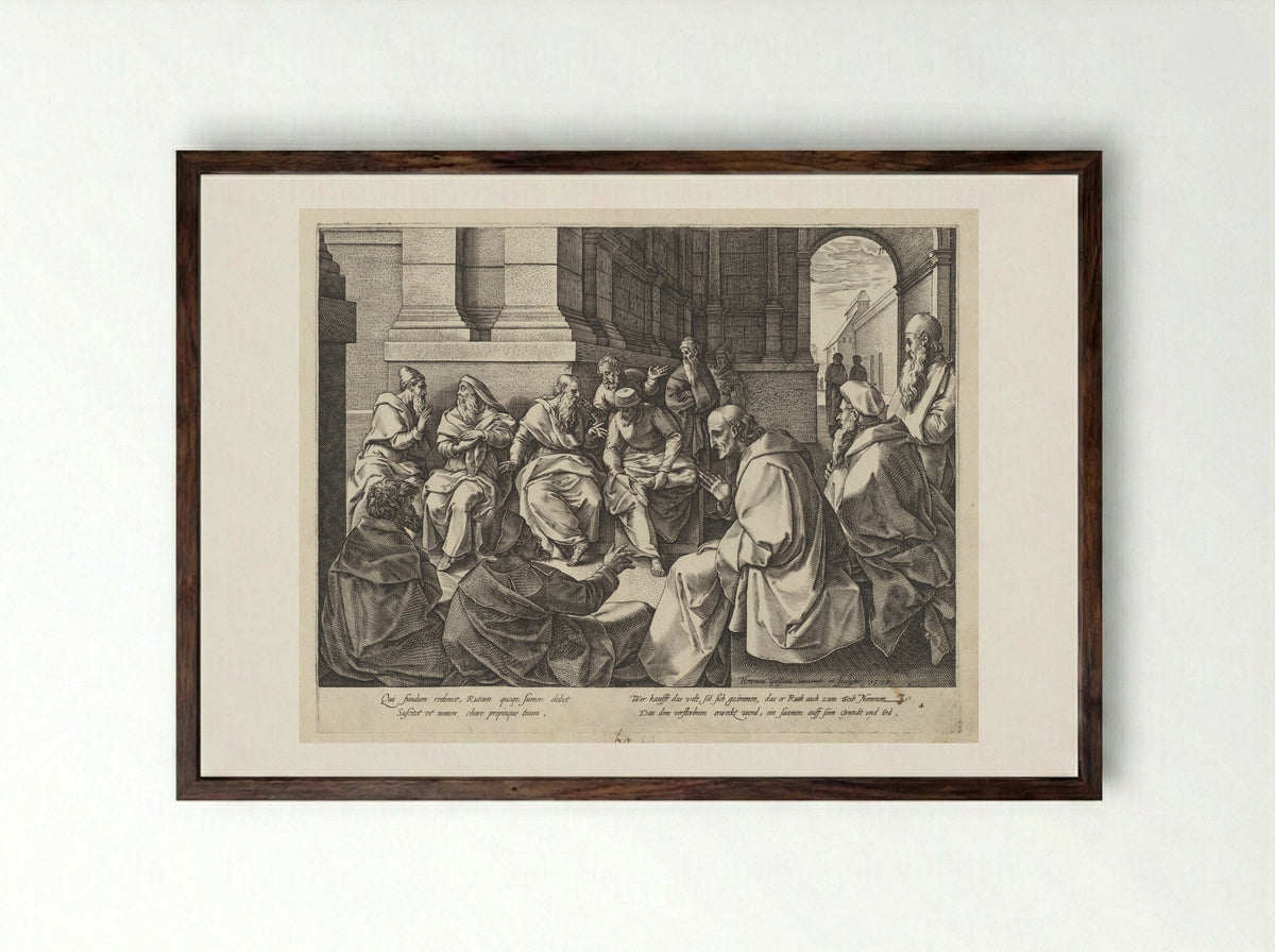Boaz and the Elders - Adriaan de Weerdt - Framed Print Dark Wood