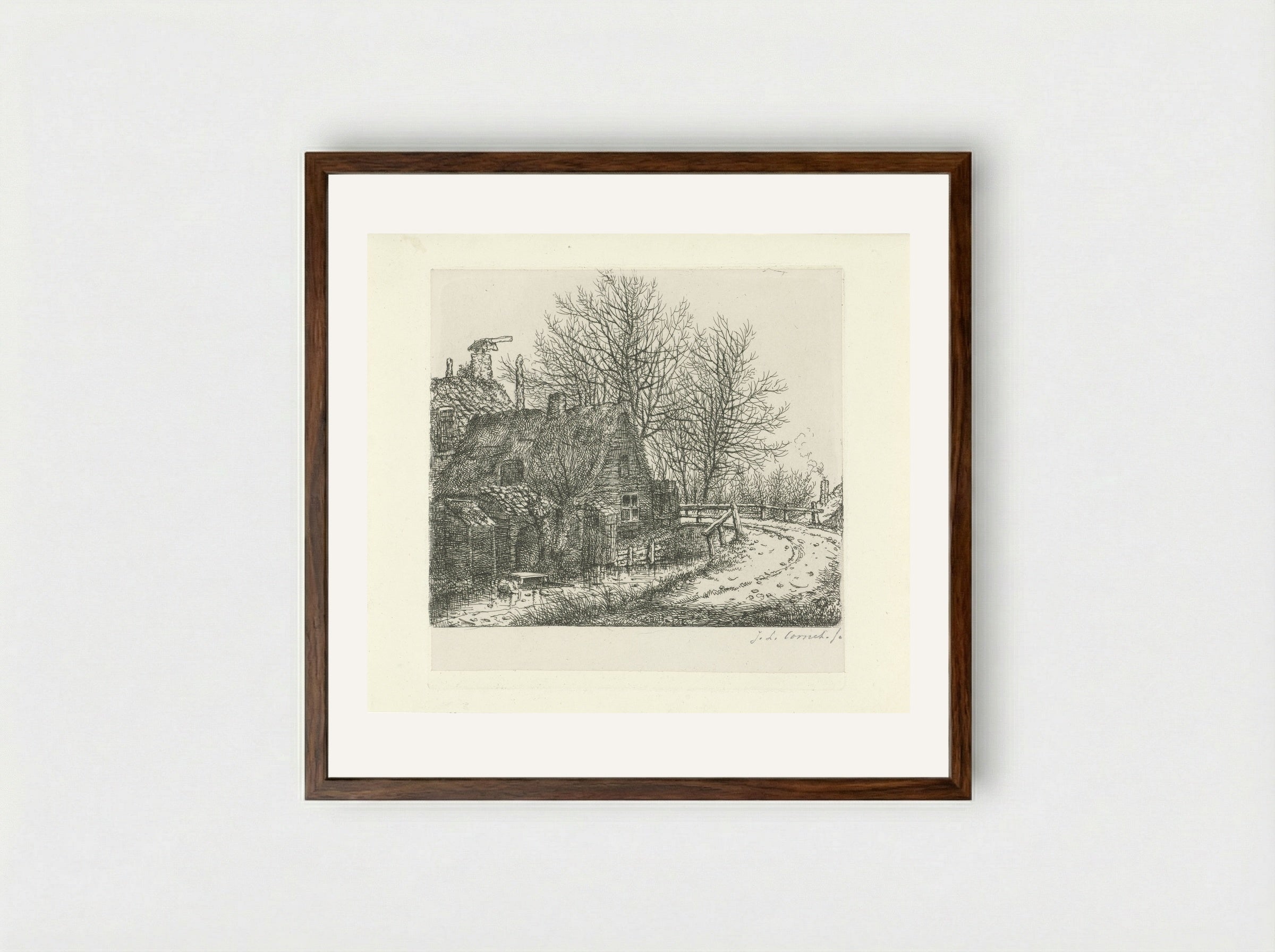 Bocht langs een rivier - Jacobus Ludovicus Cornet - Framed Print Dark Wood