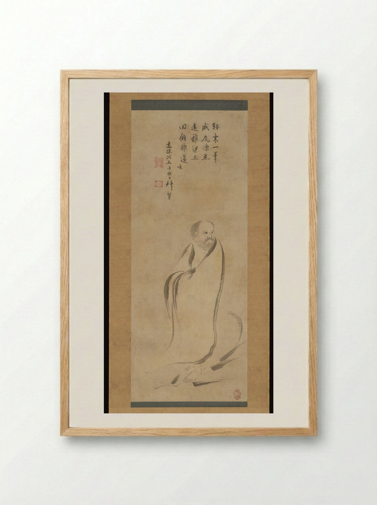 Bodhidharma Crossing the Yangzi River on a Reed - Kano Genshun - Framed Print Wood