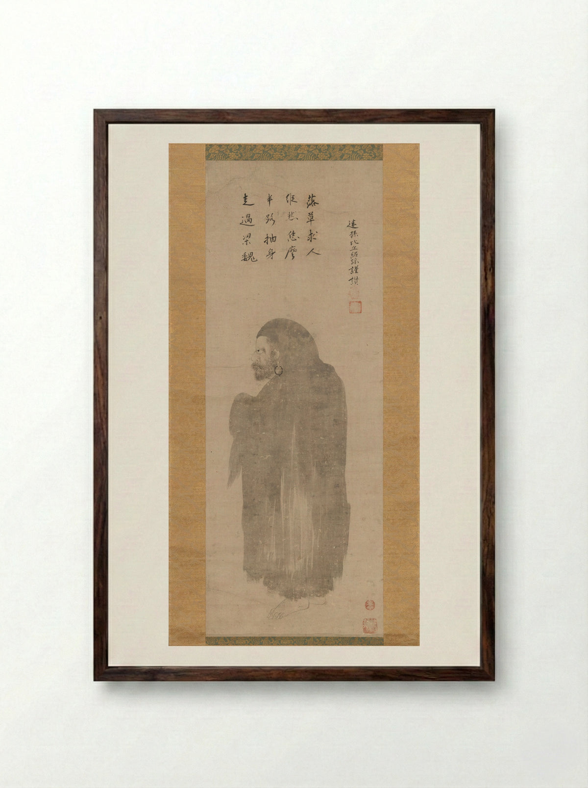 Bodhidharma - Unkoku Tōgan - Framed Print Dark Wood