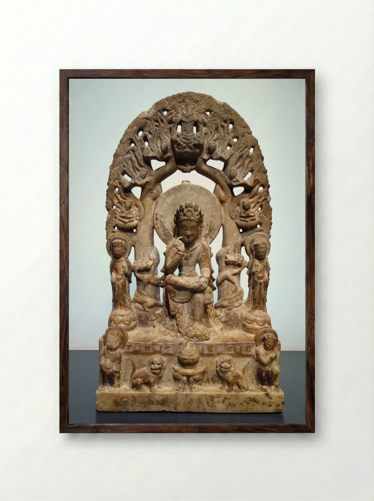 Bodhisattva Maitreya - Unknown Chinese Sculptor - Framed Print Dark Wood