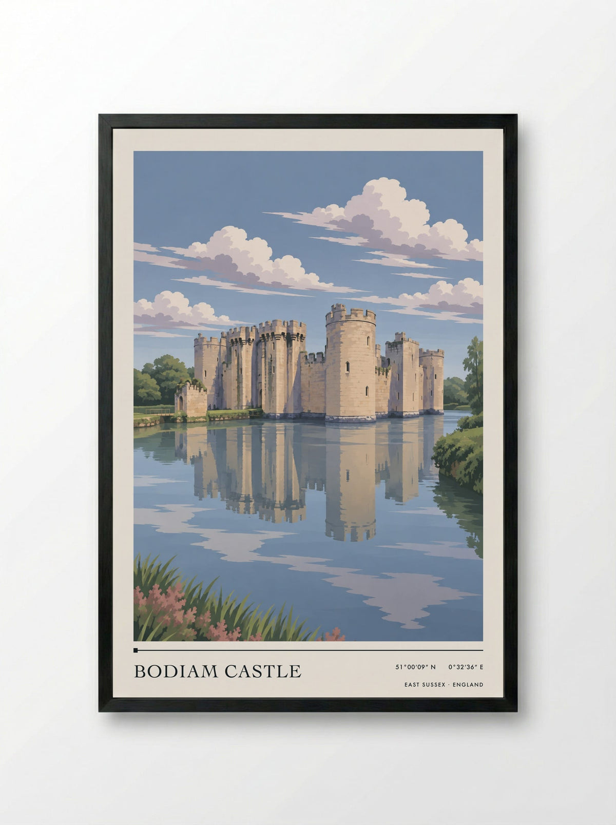 Bodiam Castle, East Sussex | Travel Poster - Framed Print Black